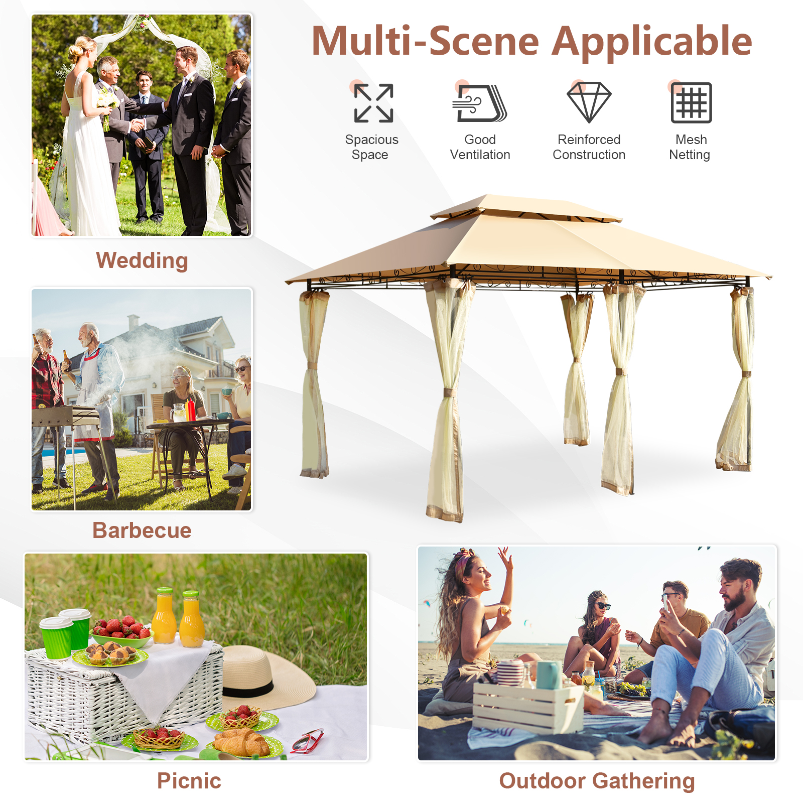Outdoor 2-Tier 10'x13' Steel Gazebo Canopy Tent Shelter Patio Garden Netting - Picture 21 of 24