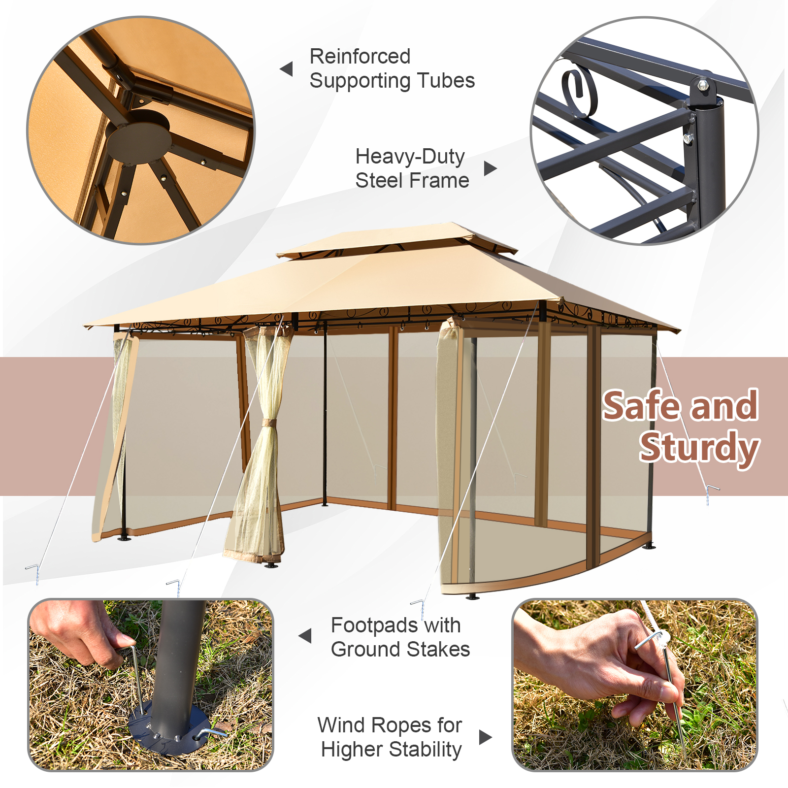 Outdoor 2-Tier 10'x13' Steel Gazebo Canopy Tent Shelter Patio Garden Netting - Picture 24 of 24