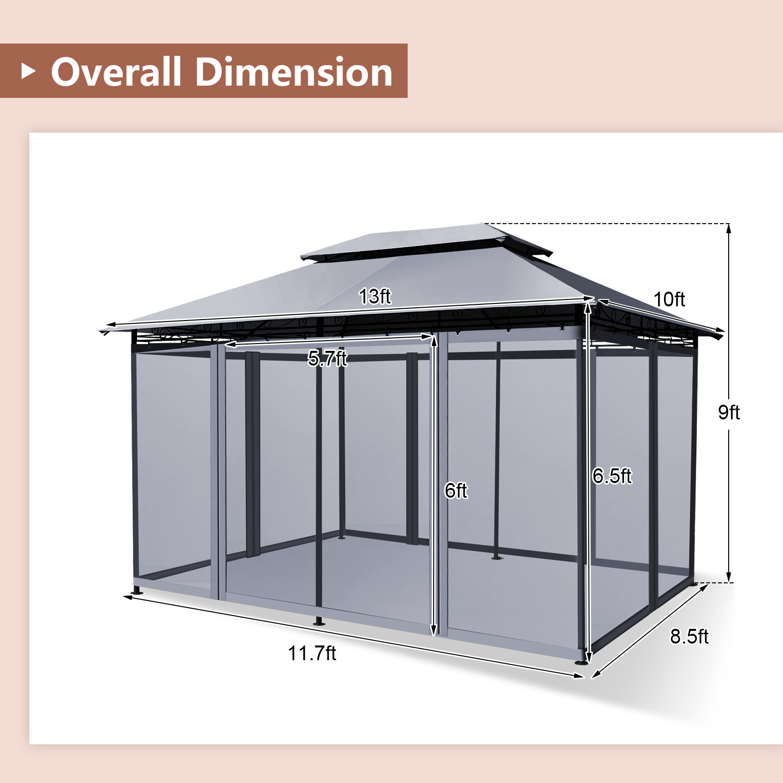 Outdoor 2-Tier 10'x13' Steel Gazebo Canopy Tent Shelter Patio Garden Netting - Picture 10 of 24