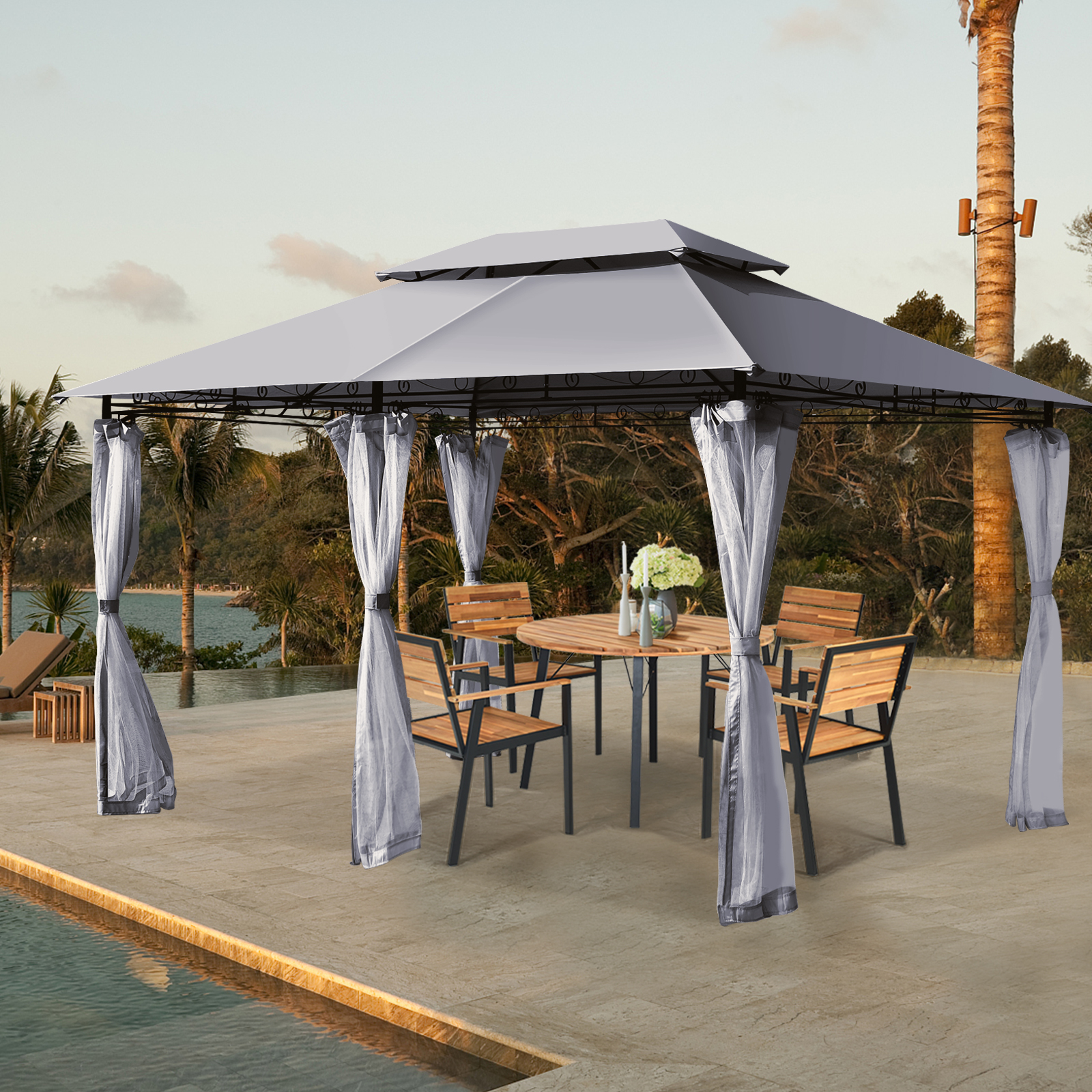 Outdoor 2-Tier 10'x13' Steel Gazebo Canopy Tent Shelter Patio Garden Netting - Picture 12 of 24