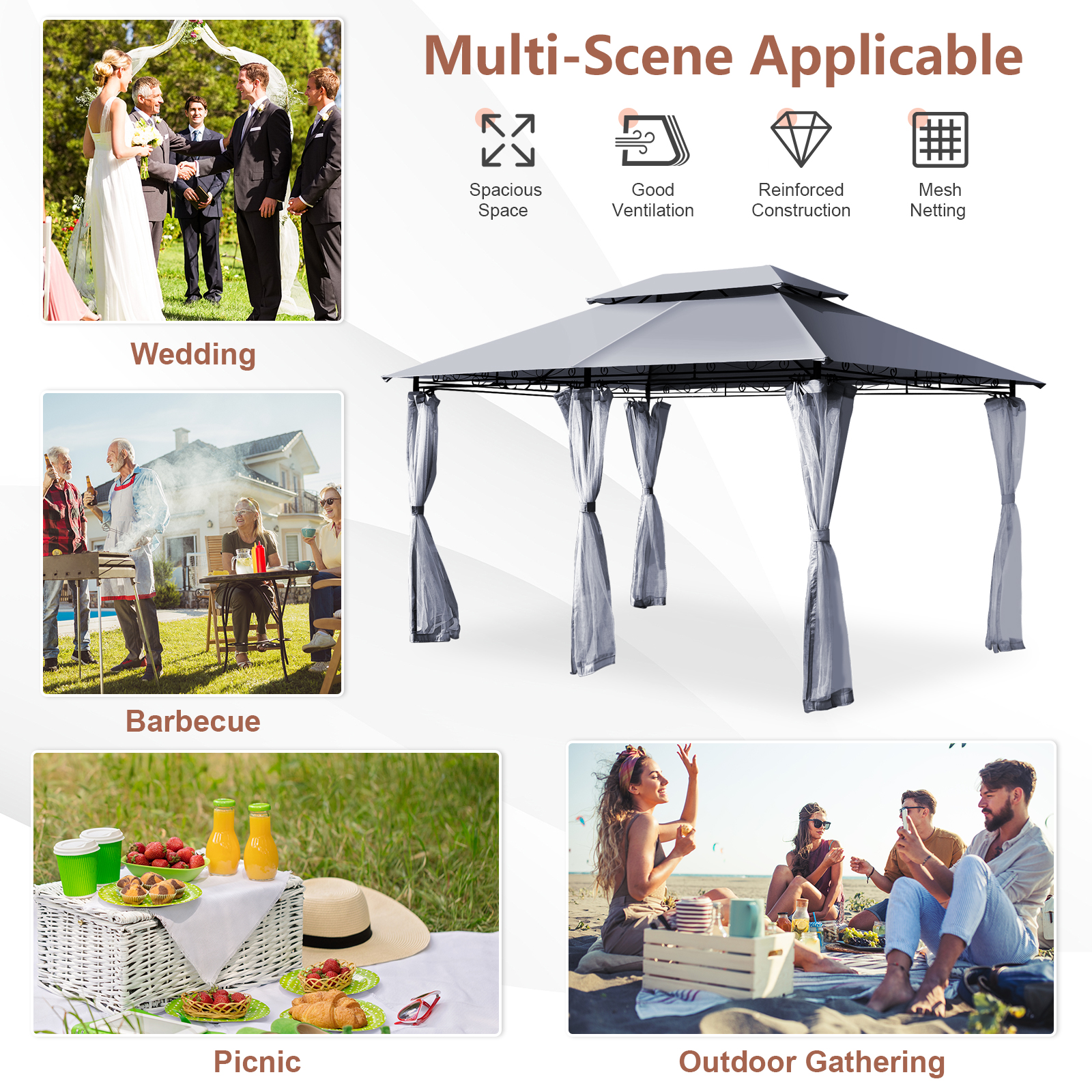 Outdoor 2-Tier 10'x13' Steel Gazebo Canopy Tent Shelter Patio Garden Netting - Picture 13 of 24