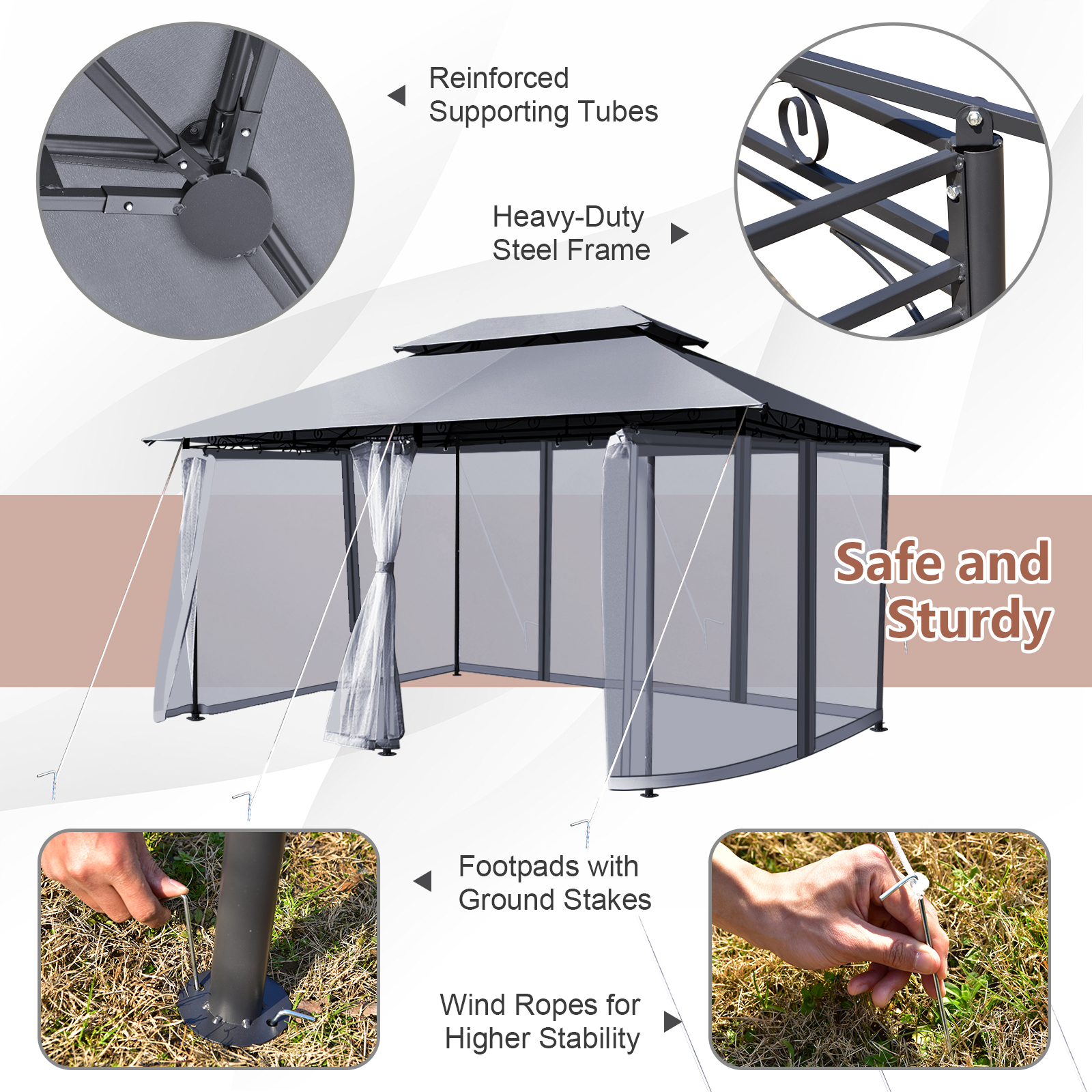 Outdoor 2-Tier 10'x13' Steel Gazebo Canopy Tent Shelter Patio Garden Netting - Picture 16 of 24