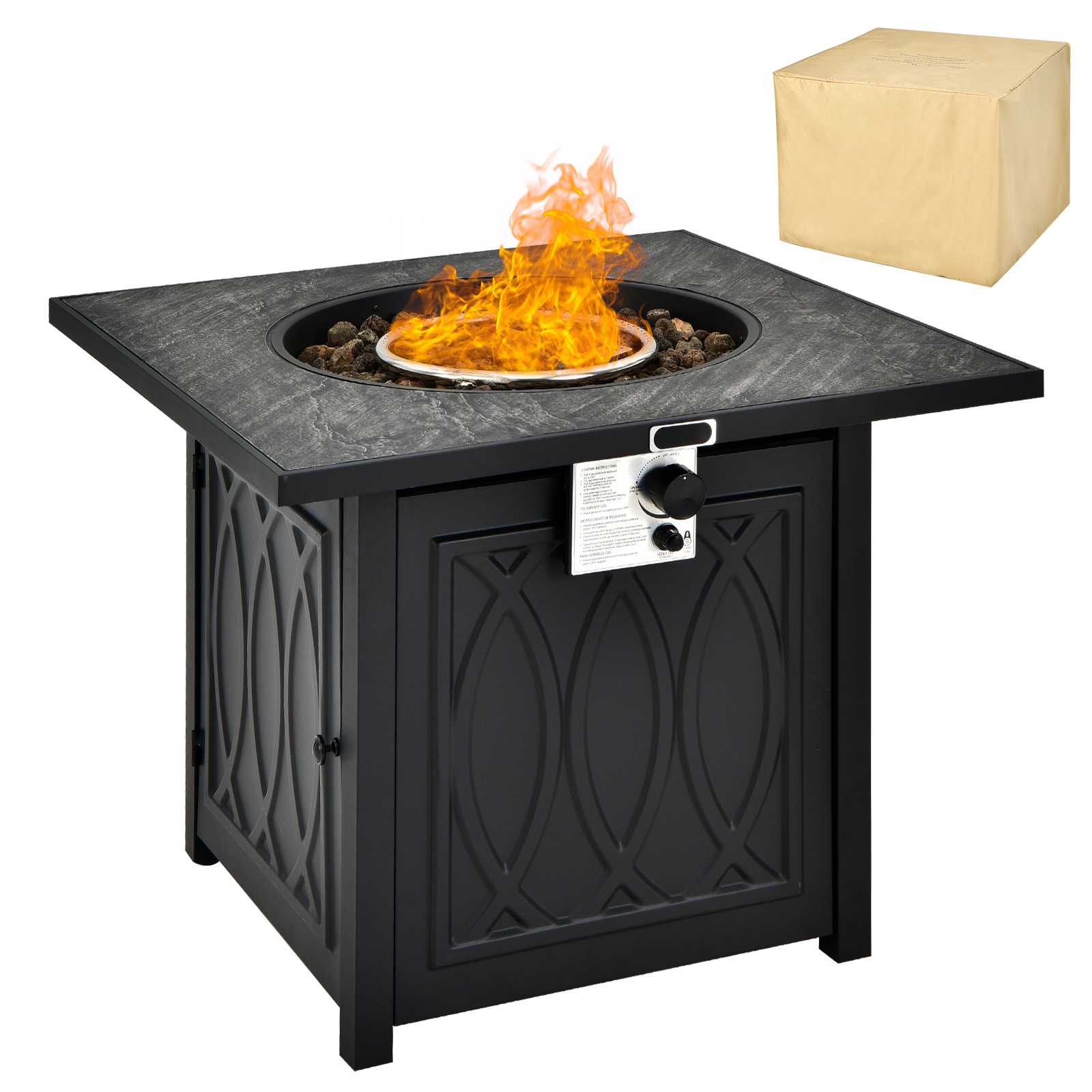 32" Propane Fire Pit Table Square Tabletop w/Lava Rocks Cover 50,000 BTU