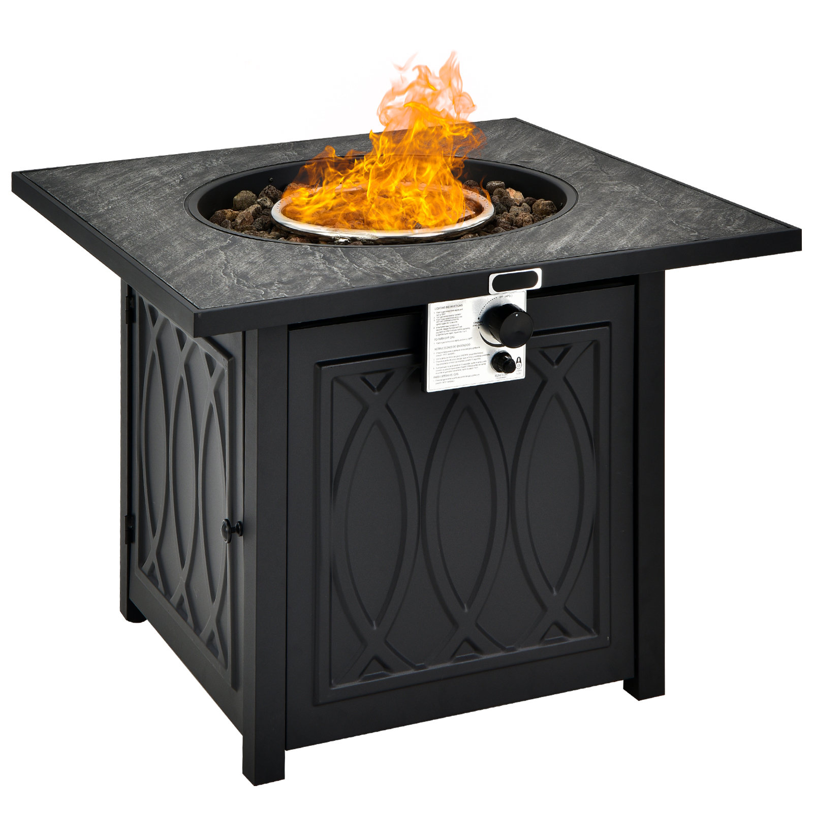 32" Propane Fire Pit Table Square Tabletop w/Lava Rocks Cover 50,000 BTU