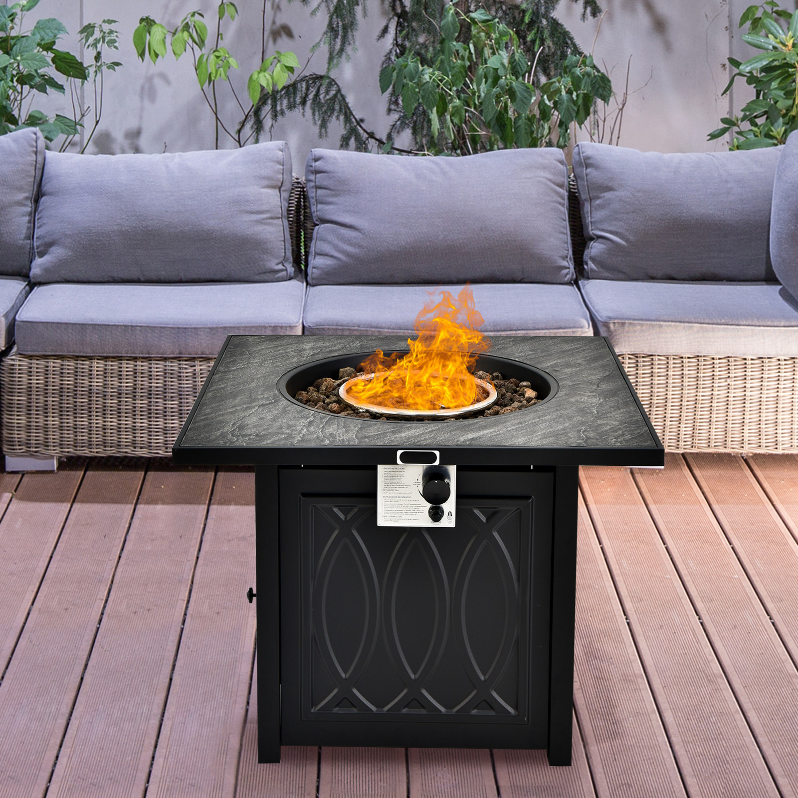 32" Propane Fire Pit Table Square Tabletop w/Lava Rocks Cover 50,000 BTU