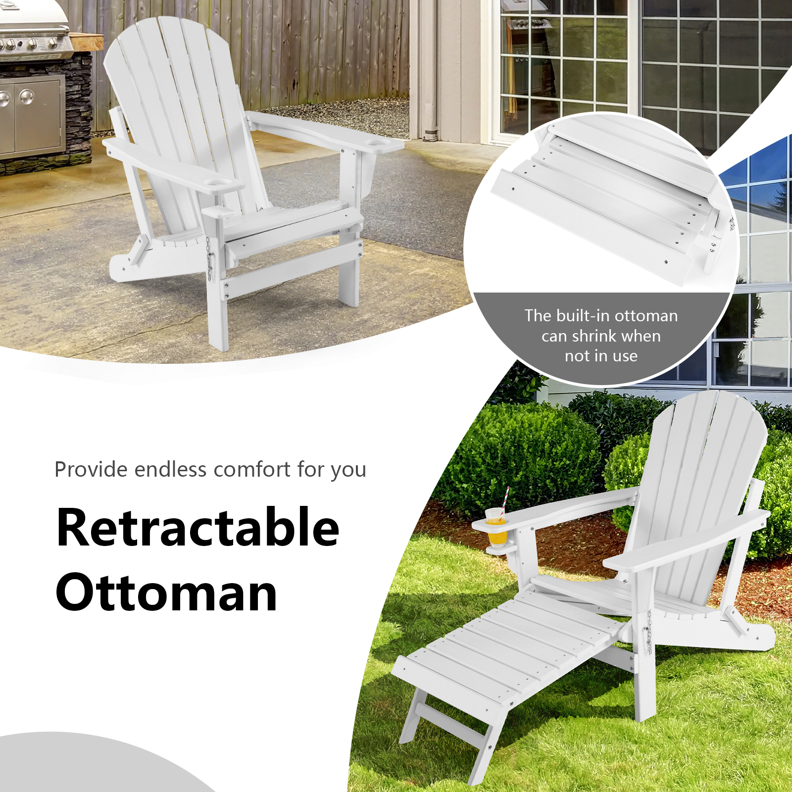 Folding Adirondack Chair Weatherproof HDPE Outdoor Lounge Chair for Patio Garden