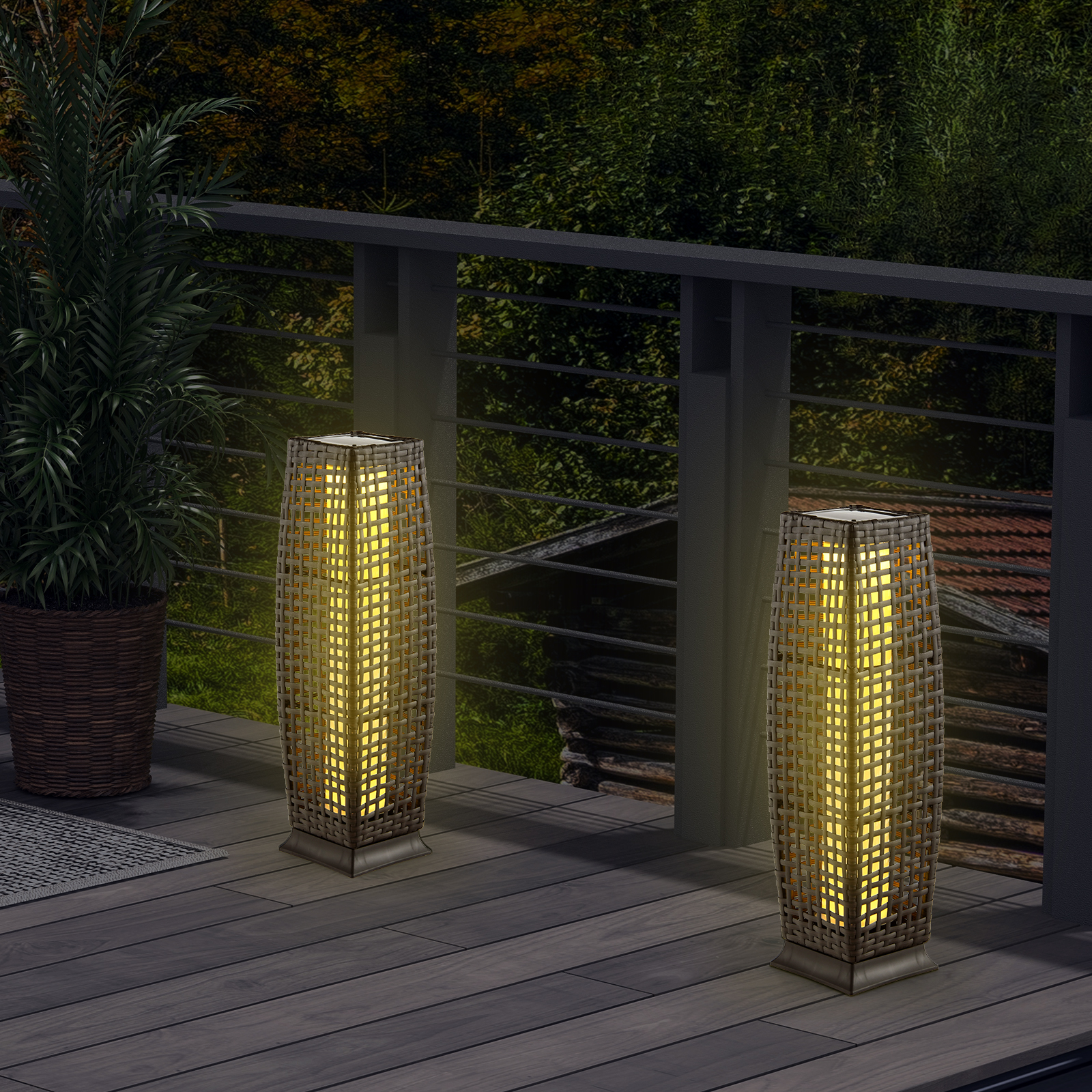 2PCS Outdoor Solar-Powered Floor Lamps IP65 Waterproof w/ Auto On/Off Light - Picture 2 of 10