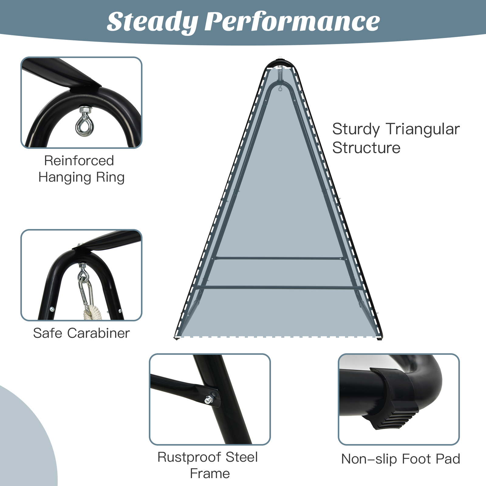Hammock Chair Stand Hanging Padded Swing w/ Heavy Duty Steel Outdoor