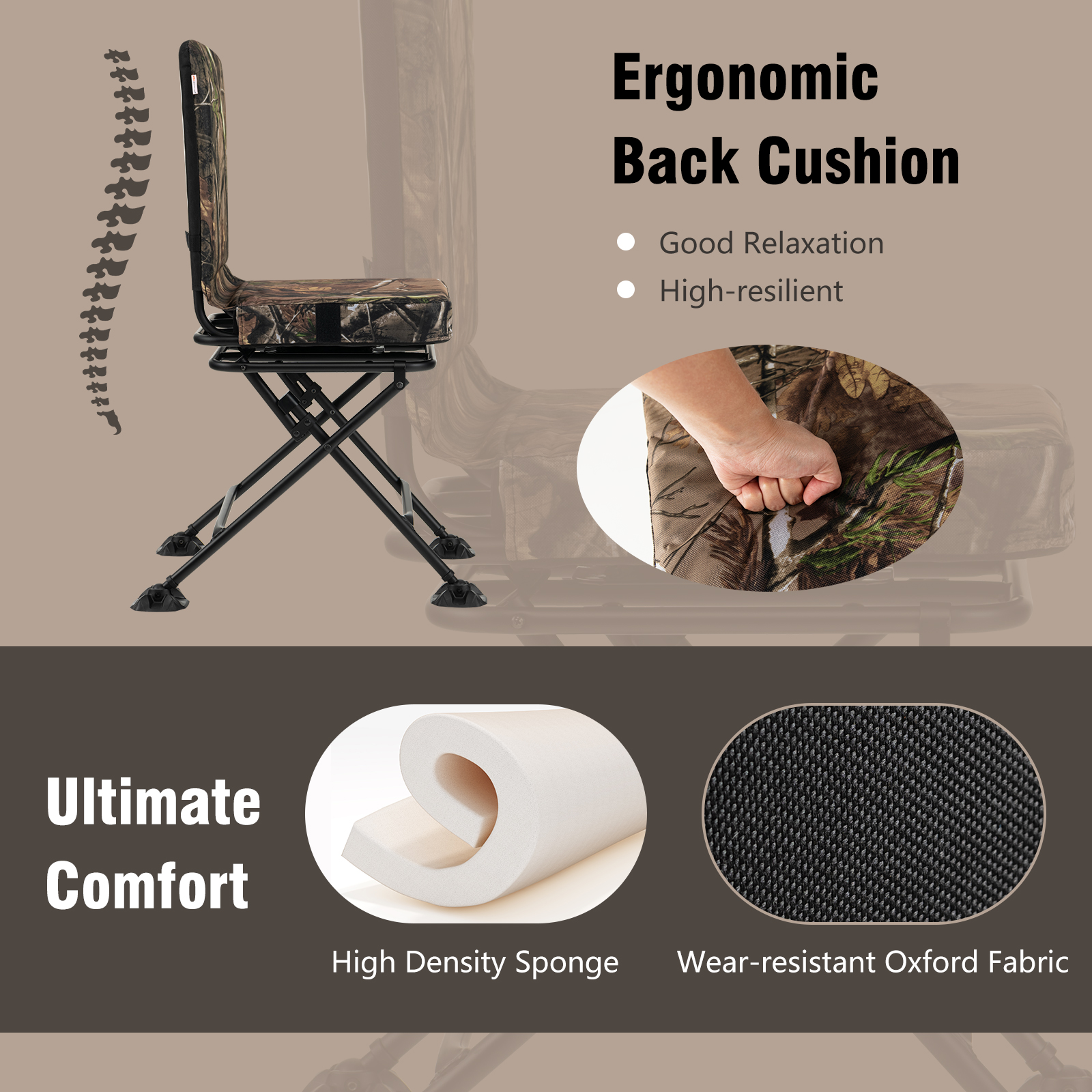 Silla de caza giratoria giratoria de 360° giratoria Rotary con respaldo camuflaje - Imagen 6 de 11