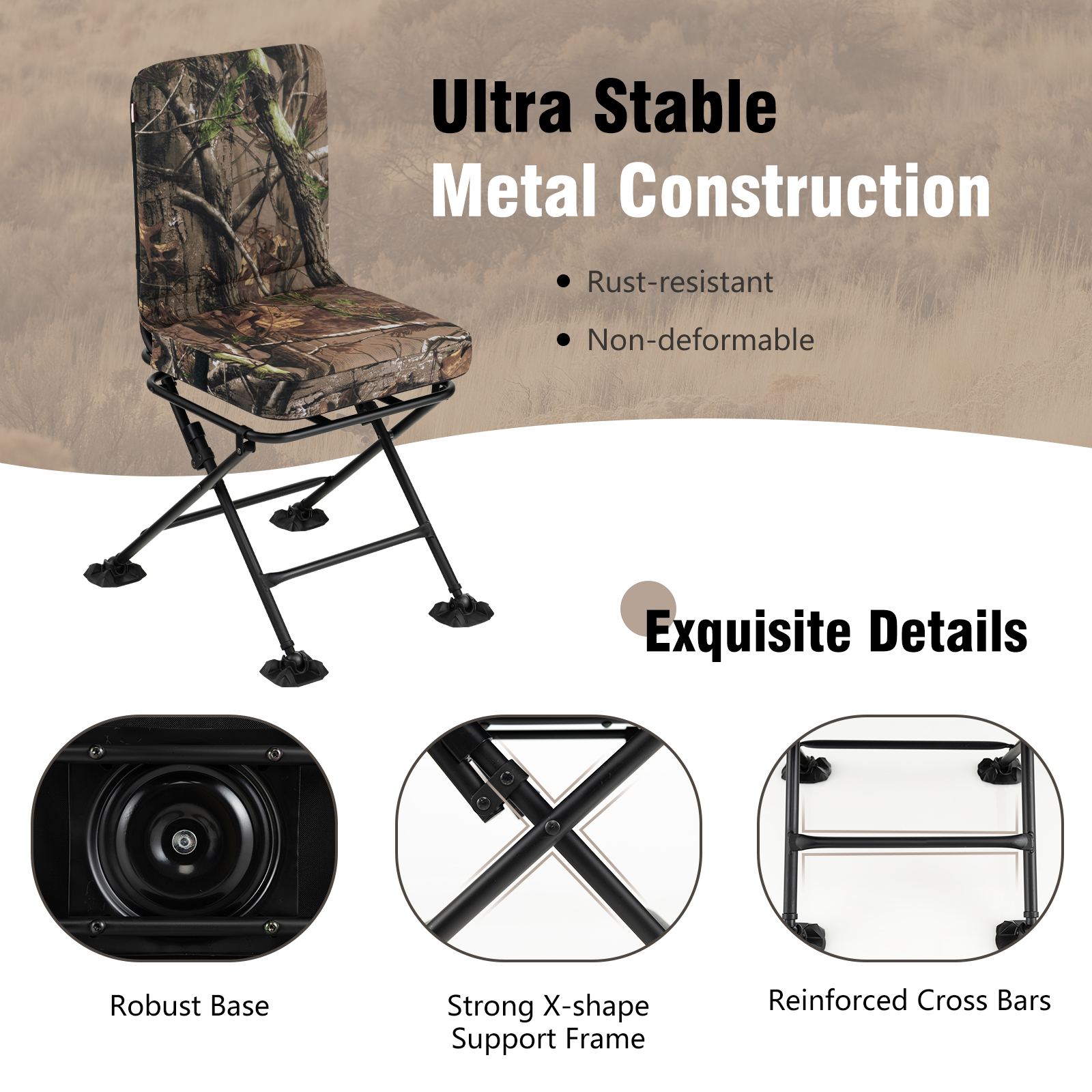 Silla de caza giratoria giratoria de 360° giratoria Rotary con respaldo camuflaje - Imagen 7 de 11