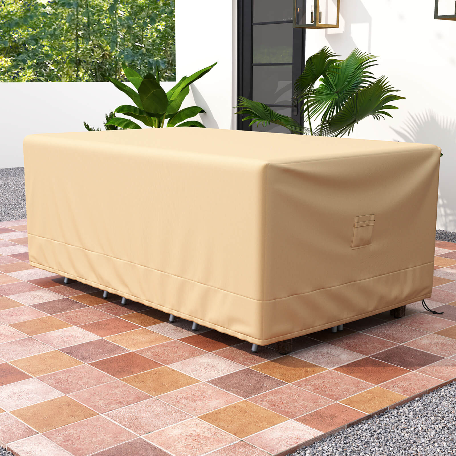 Costway 90"x50" Rectangle Table Chair Waterproof Handle Air Vent Dining Set