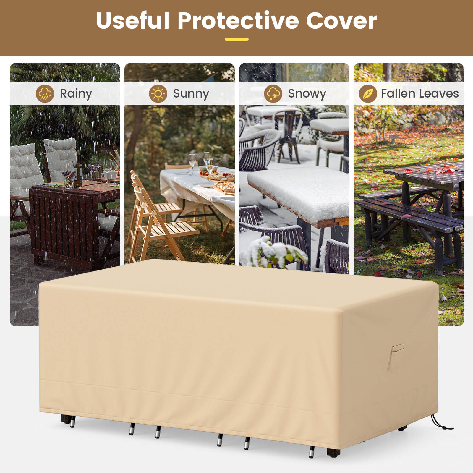 Costway 90"x50" Rectangle Table Chair Waterproof Handle Air Vent Dining Set