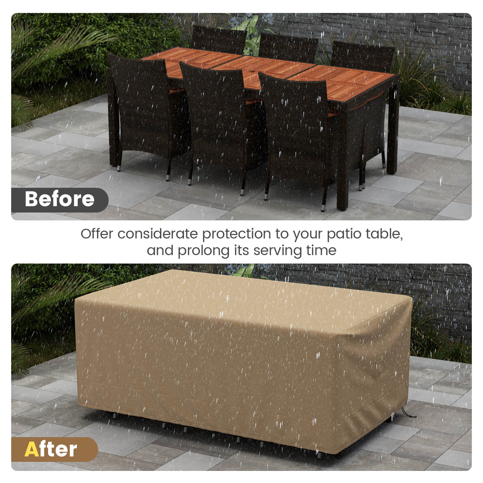 Costway 90"x50" Rectangle Table Chair Waterproof Handle Air Vent Dining Set
