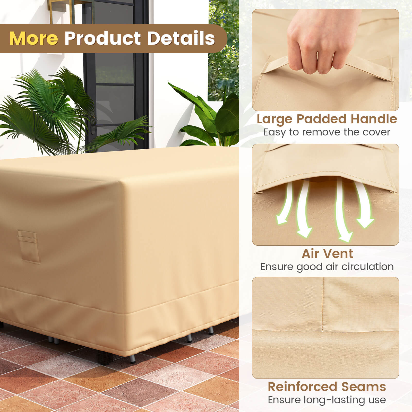 Costway 90"x50" Rectangle Table Chair Waterproof Handle Air Vent Dining Set