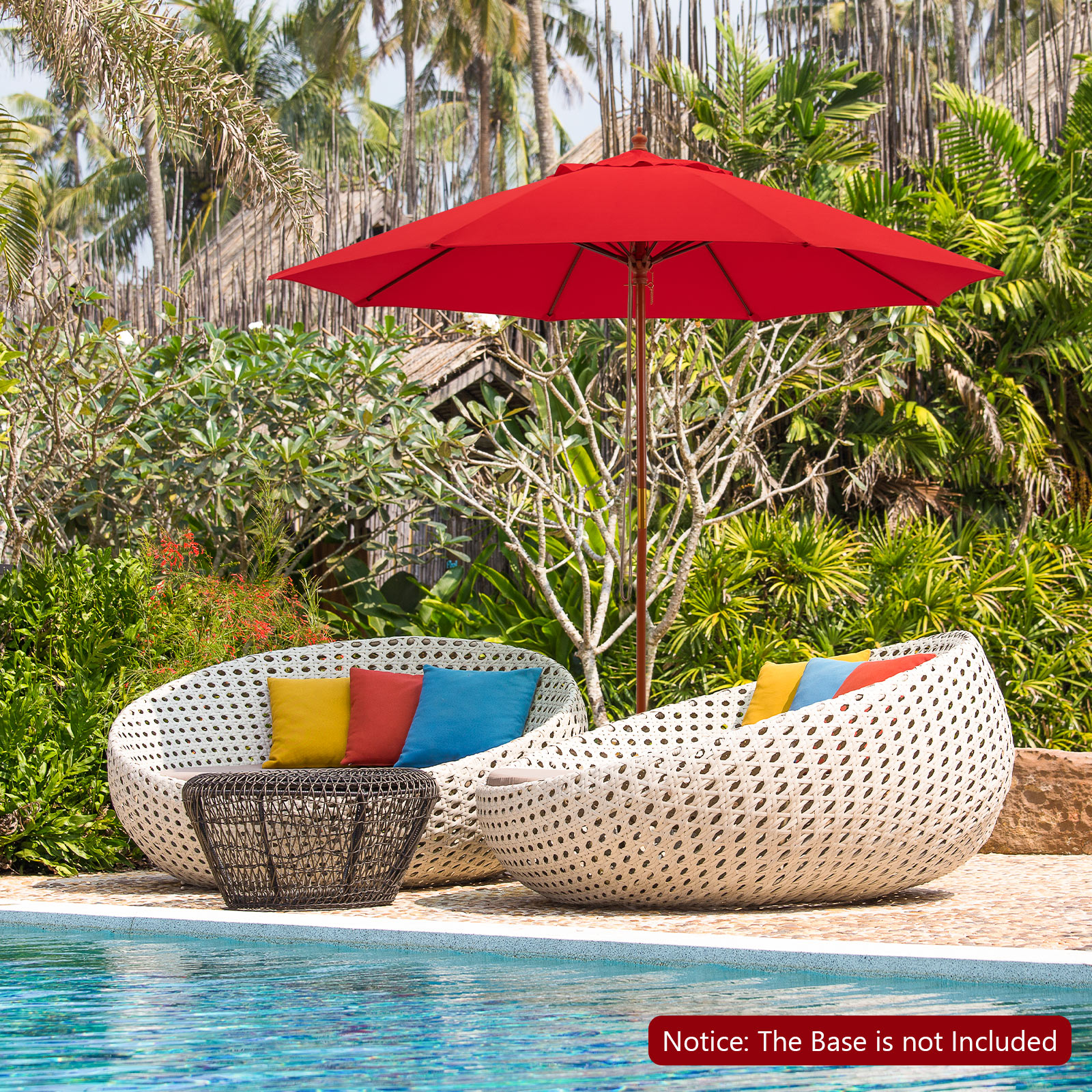 9.5 FT Wooden Patio Umbrella w/ Fiberglass Supporting Ribs & Wooden Pole - Picture 13 of 20