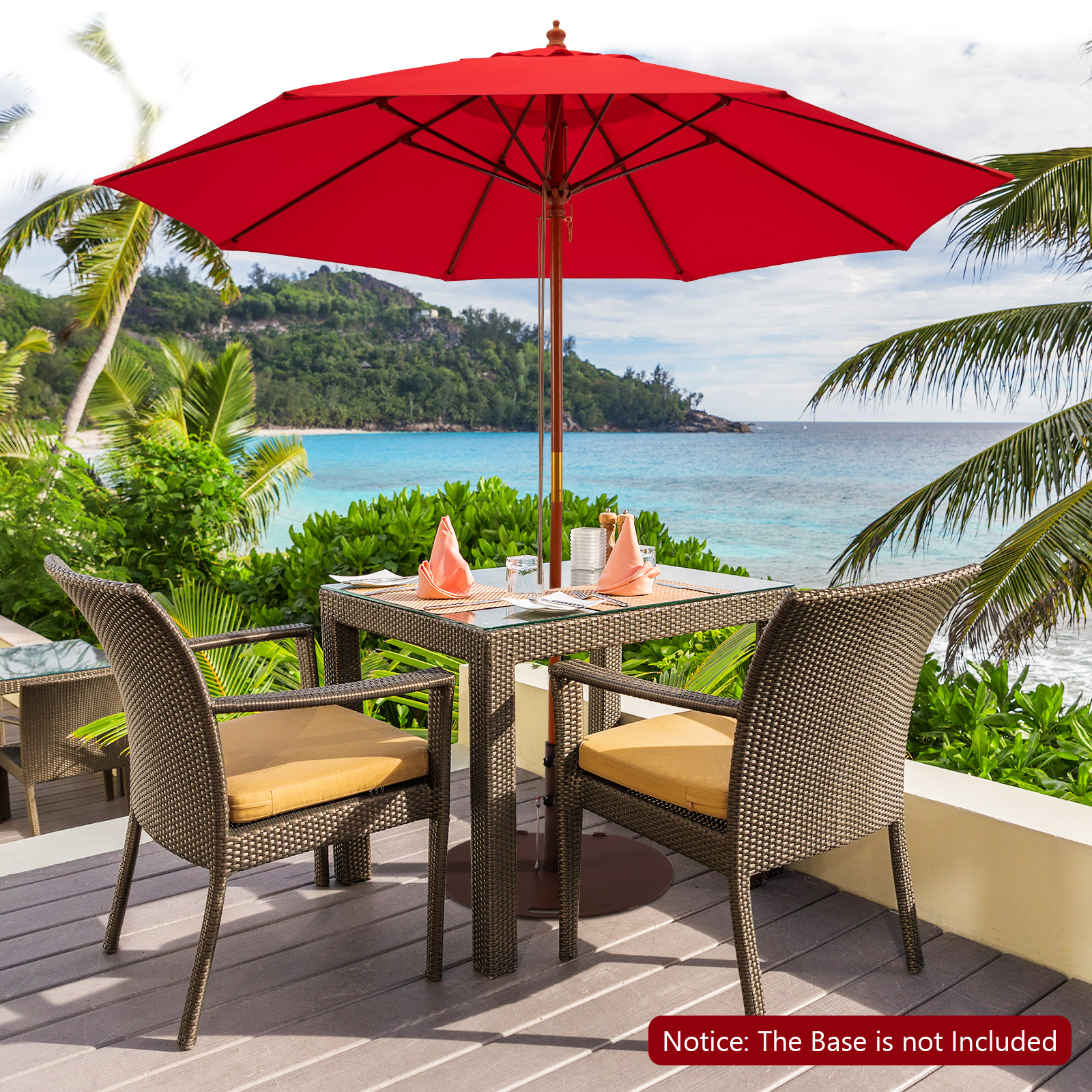 9.5 FT Wooden Patio Umbrella w/ Fiberglass Supporting Ribs & Wooden Pole - Picture 14 of 20