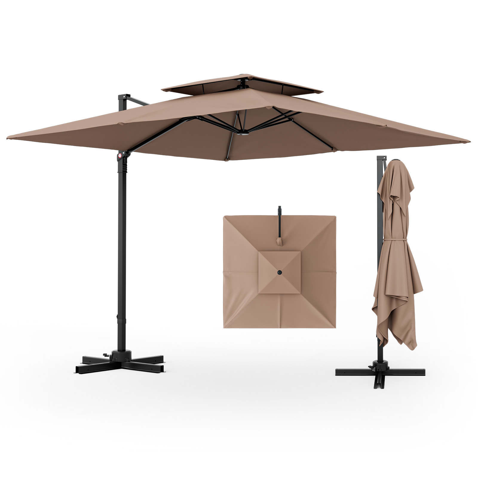 Patio 9.5' Square Cantilever Offset Umbrella Double Vented 360° Heavy Duty - Picture 8 of 21
