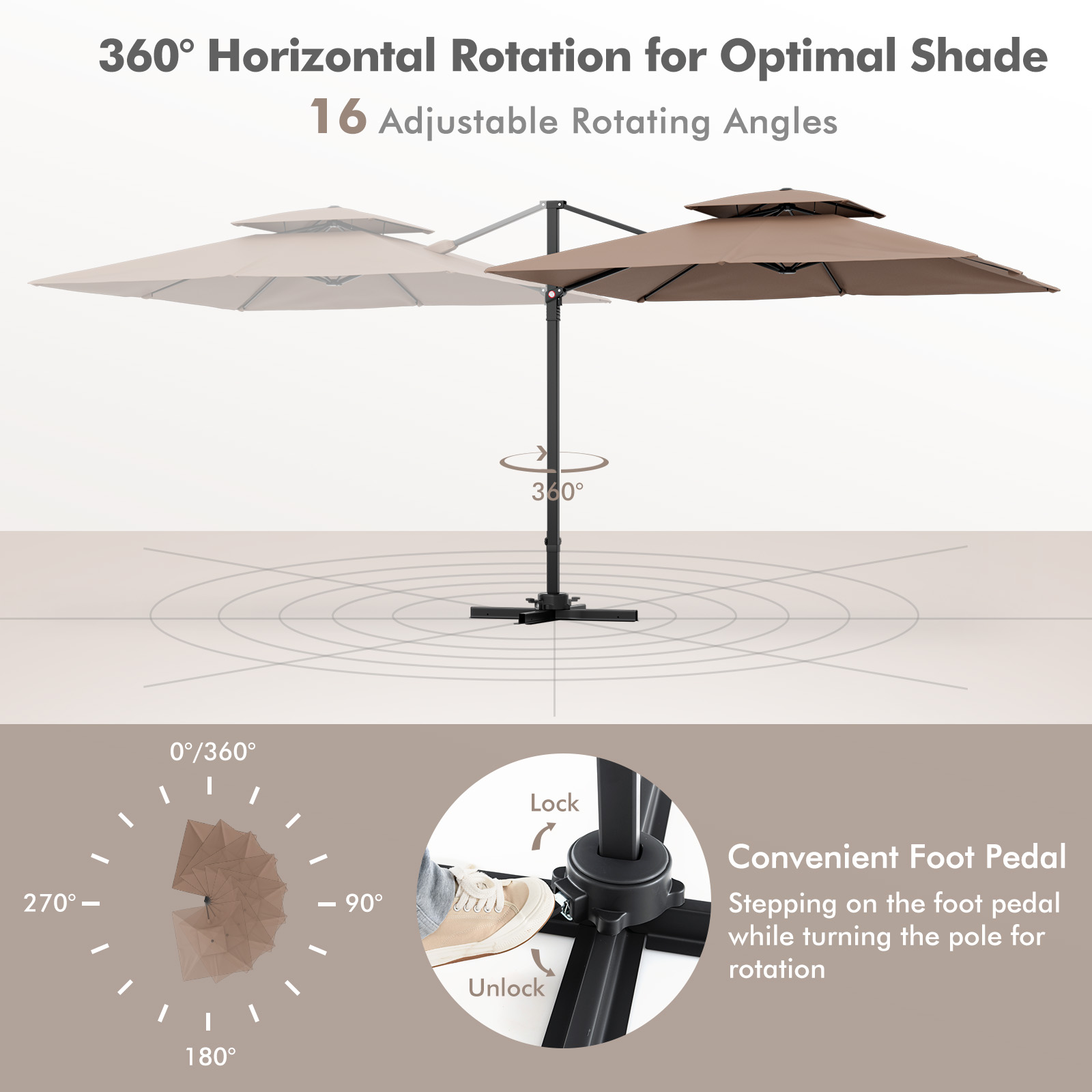 Patio 9.5' Square Cantilever Offset Umbrella Double Vented 360° Heavy Duty - Picture 11 of 21