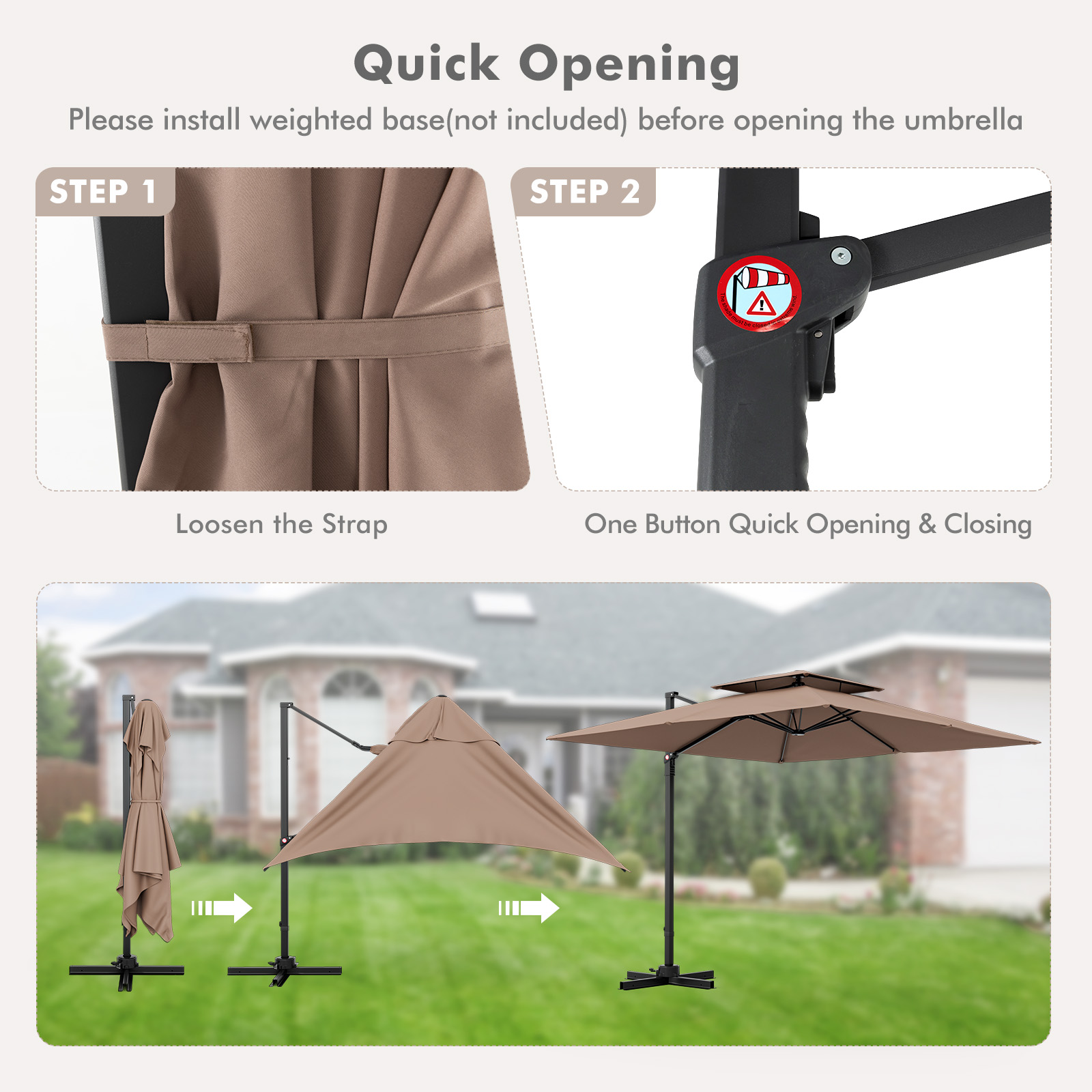 Patio 9.5' Square Cantilever Offset Umbrella Double Vented 360° Heavy Duty - Picture 13 of 21