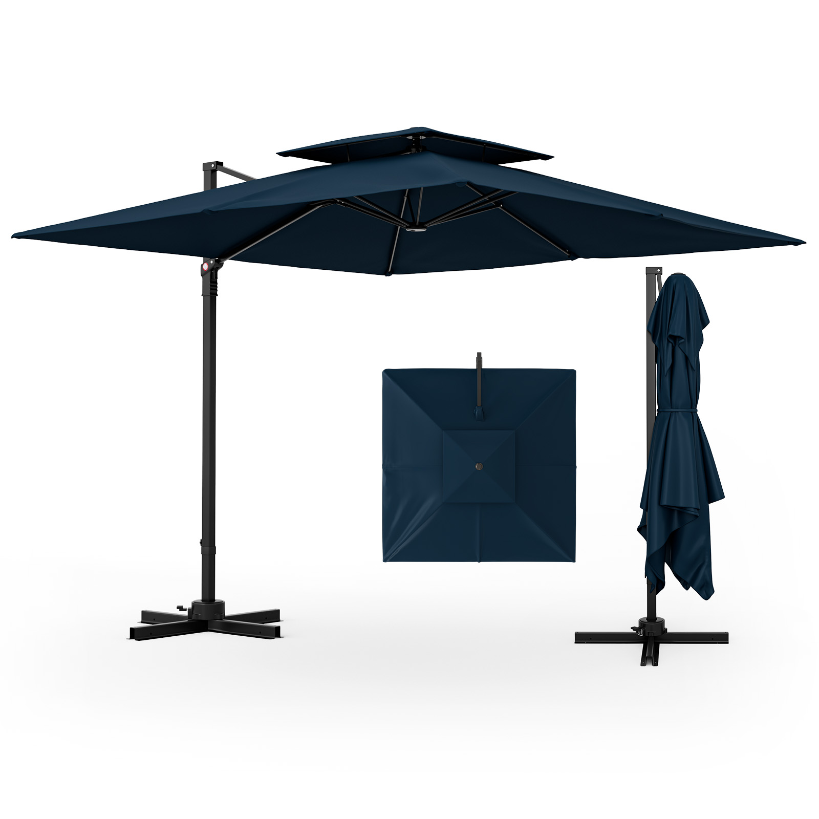 Patio 9.5' Square Cantilever Offset Umbrella Double Vented 360° Heavy Duty - Picture 15 of 21