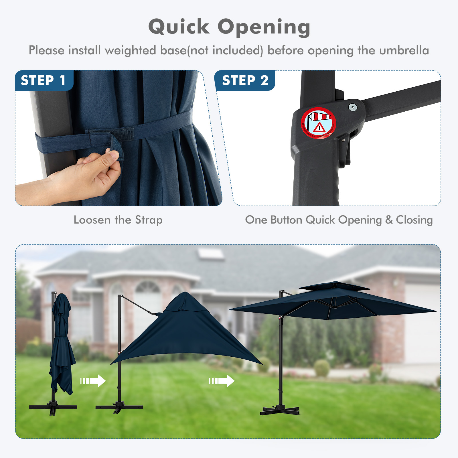 Patio 9.5' Square Cantilever Offset Umbrella Double Vented 360° Heavy Duty - Picture 20 of 21
