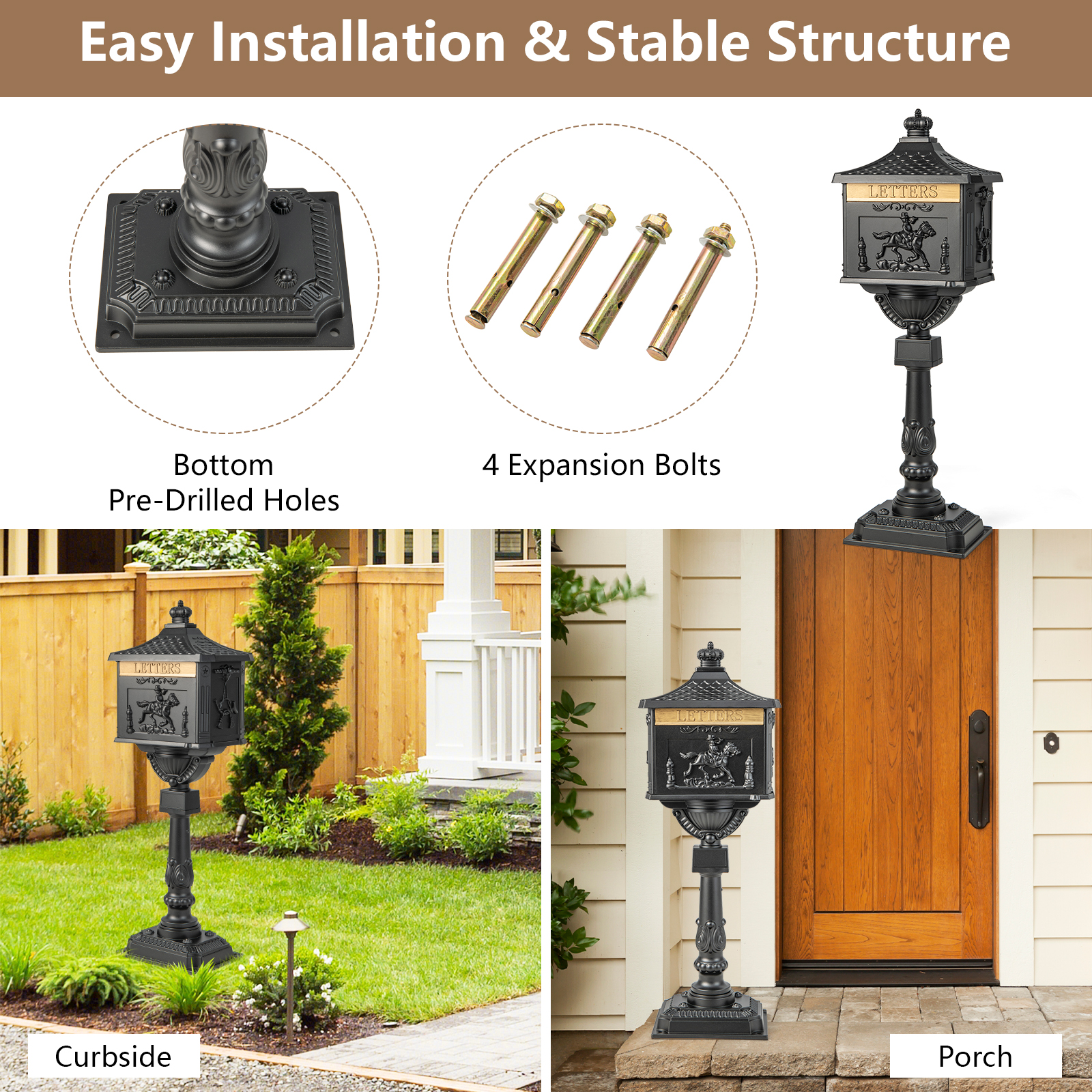 Retro Cast Aluminum Mailbox Lockable Security Postal Letter Box w/Baffle Door