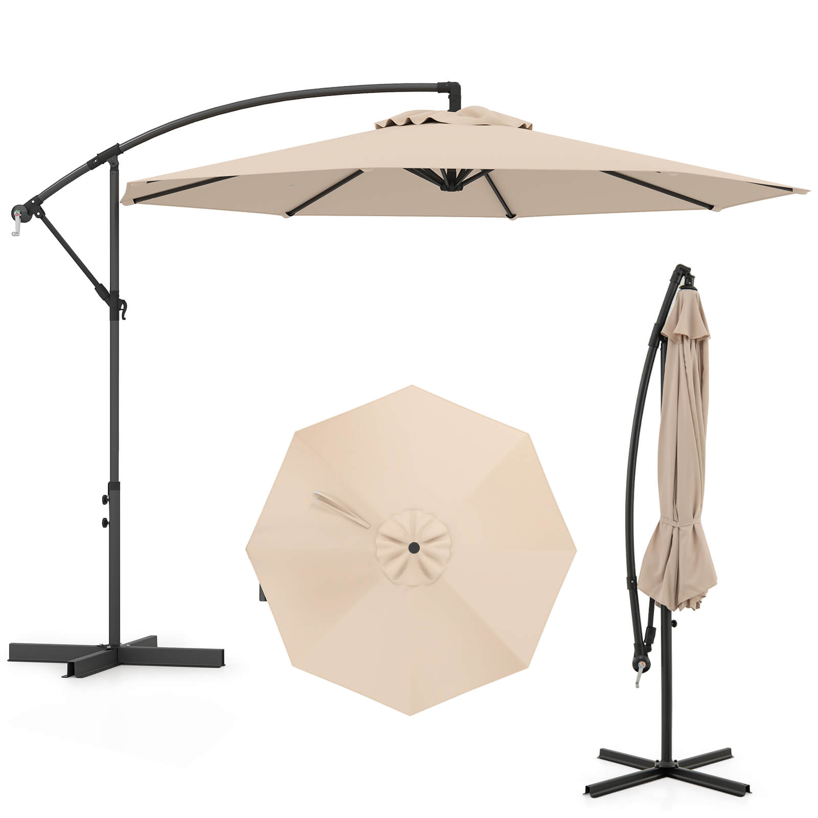 10 FT Patio Offset Umbrella w/8 Ribs Cross Base Tilt - Picture 20 of 60