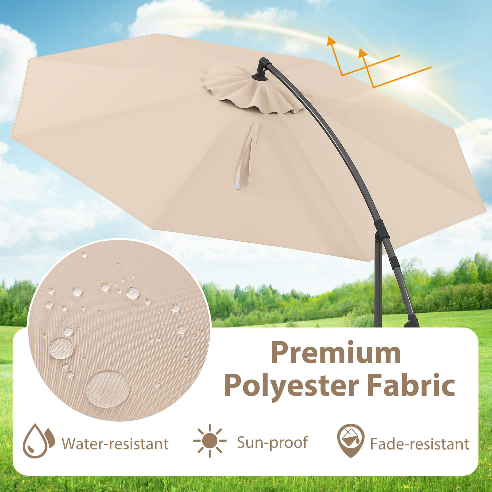 10 FT Patio Offset Umbrella w/8 Ribs Cross Base Tilt - Picture 18 of 60