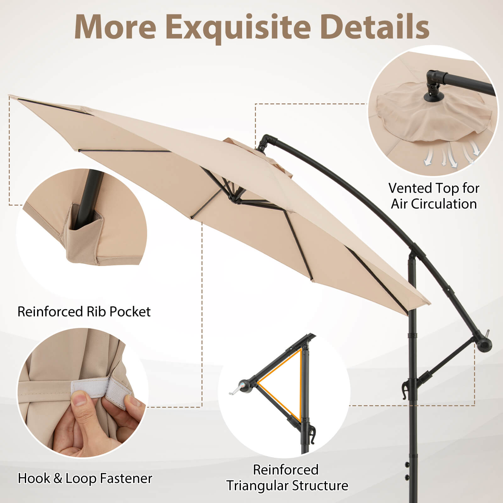 10 FT Patio Offset Umbrella w/8 Ribs Cross Base Tilt - Picture 16 of 60