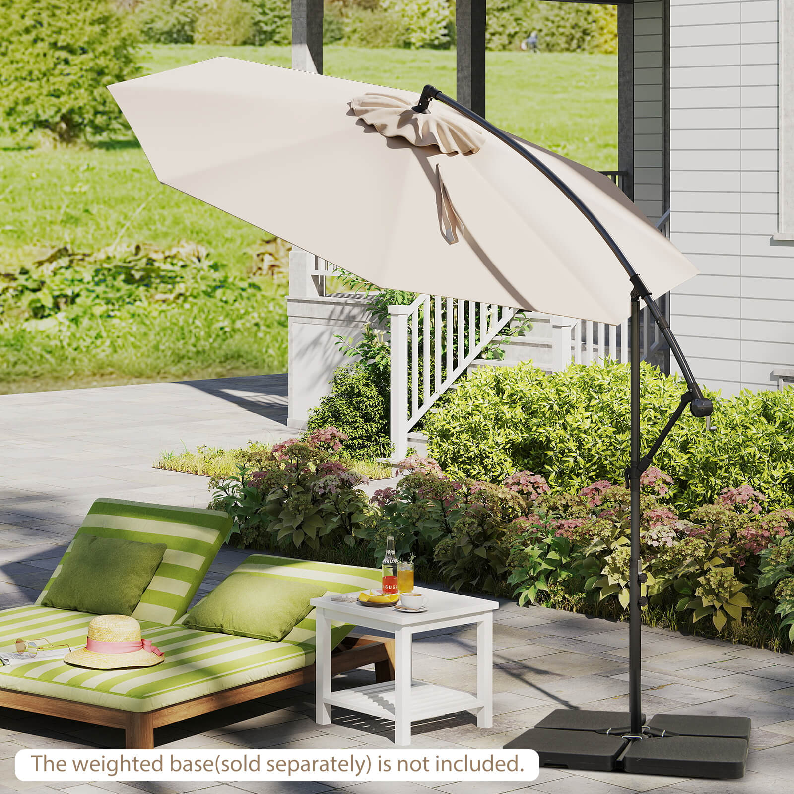 10 FT Patio Offset Umbrella w/8 Ribs Cross Base Tilt - Picture 15 of 60