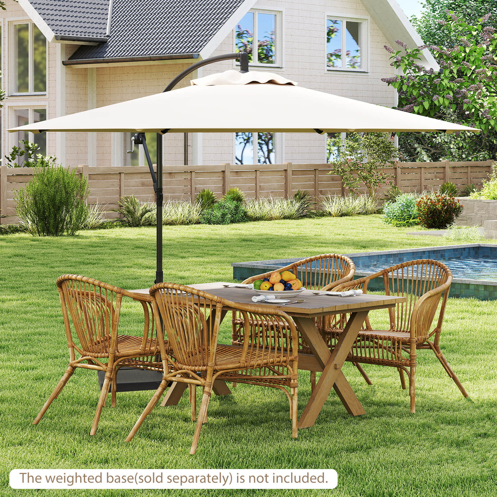 10 FT Patio Offset Umbrella w/8 Ribs Cross Base Tilt - Picture 14 of 60