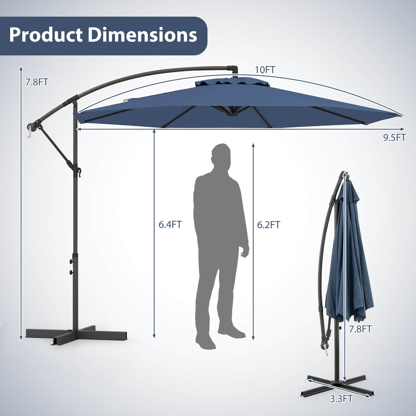 10 FT Patio Offset Umbrella w/8 Ribs Cross Base Tilt - Picture 42 of 60