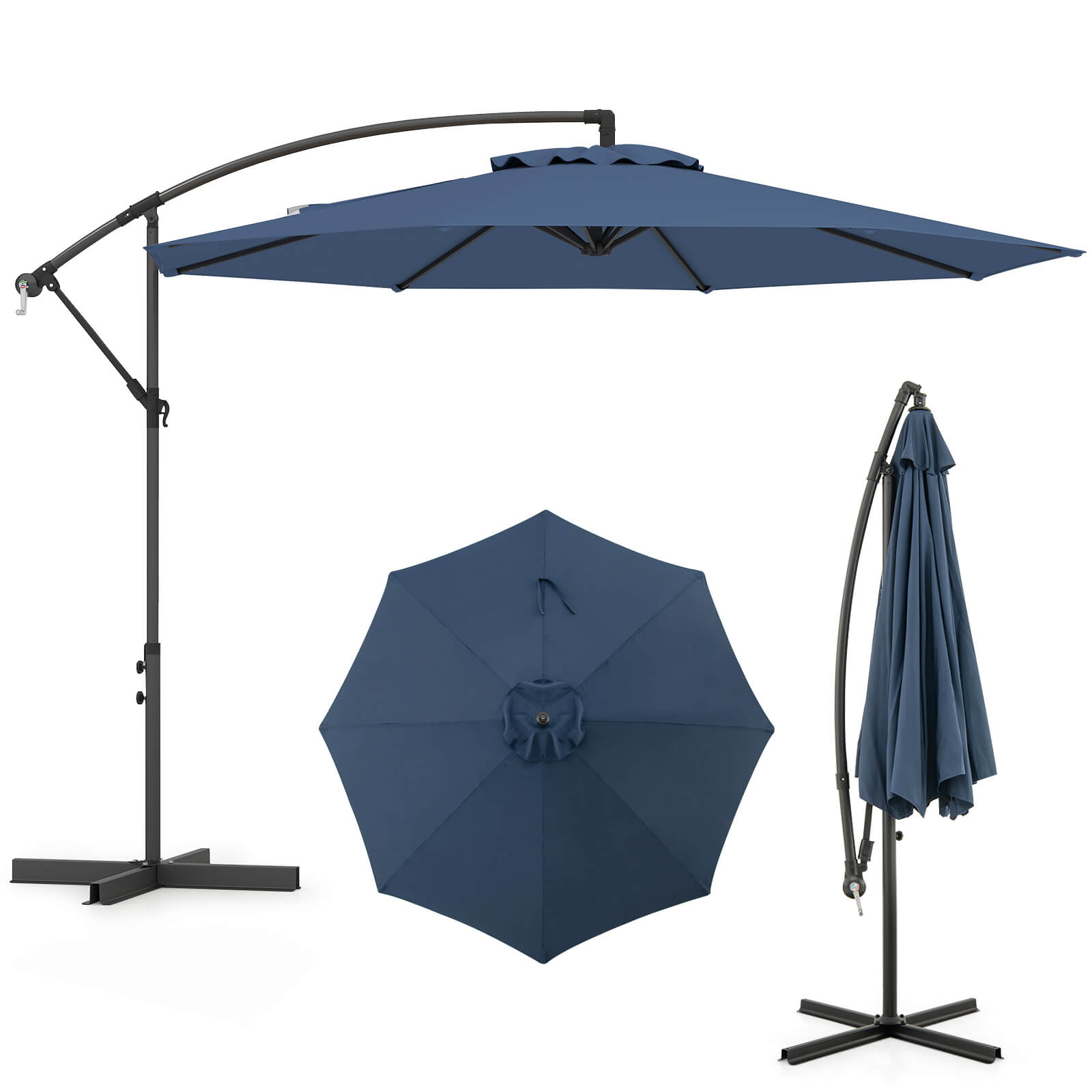 10 FT Patio Offset Umbrella w/8 Ribs Cross Base Tilt - Picture 50 of 60