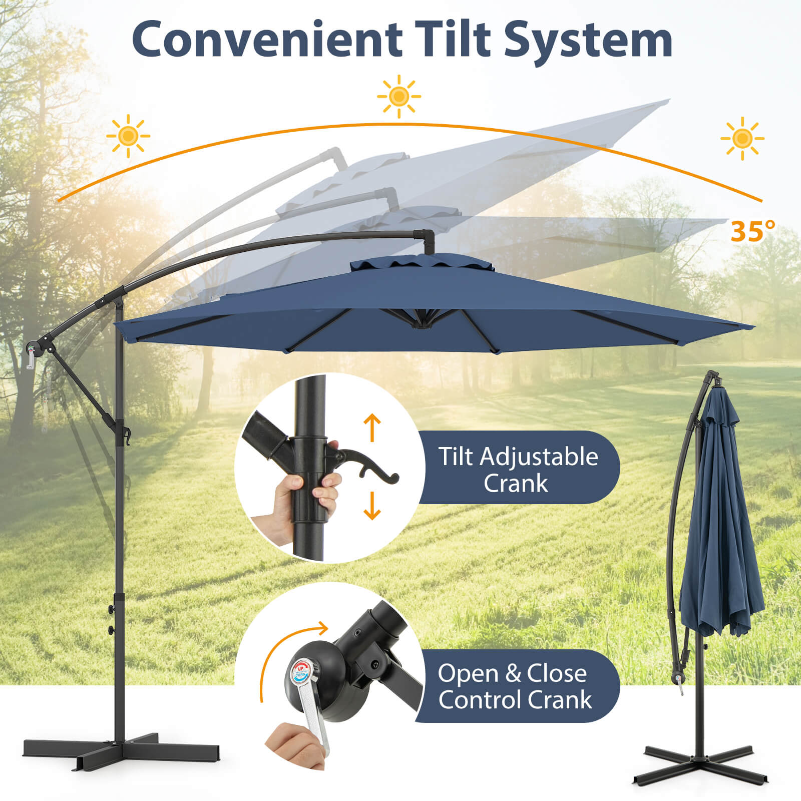 10 FT Patio Offset Umbrella w/8 Ribs Cross Base Tilt - Picture 49 of 60