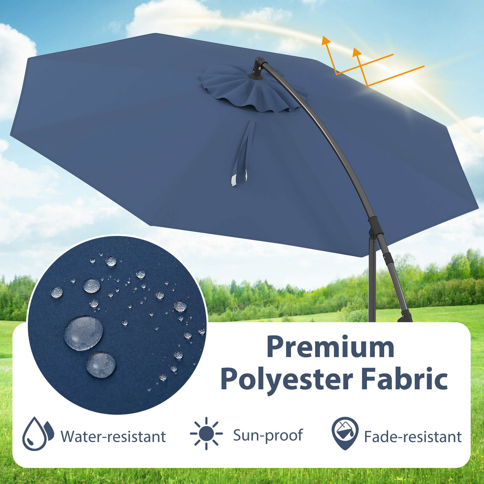 10 FT Patio Offset Umbrella w/8 Ribs Cross Base Tilt - Picture 48 of 60