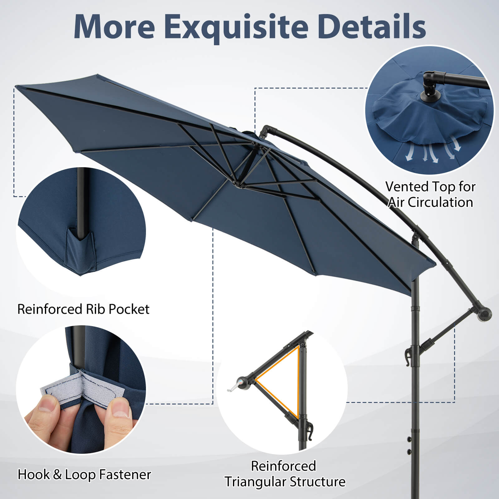 10 FT Patio Offset Umbrella w/8 Ribs Cross Base Tilt - Picture 46 of 60