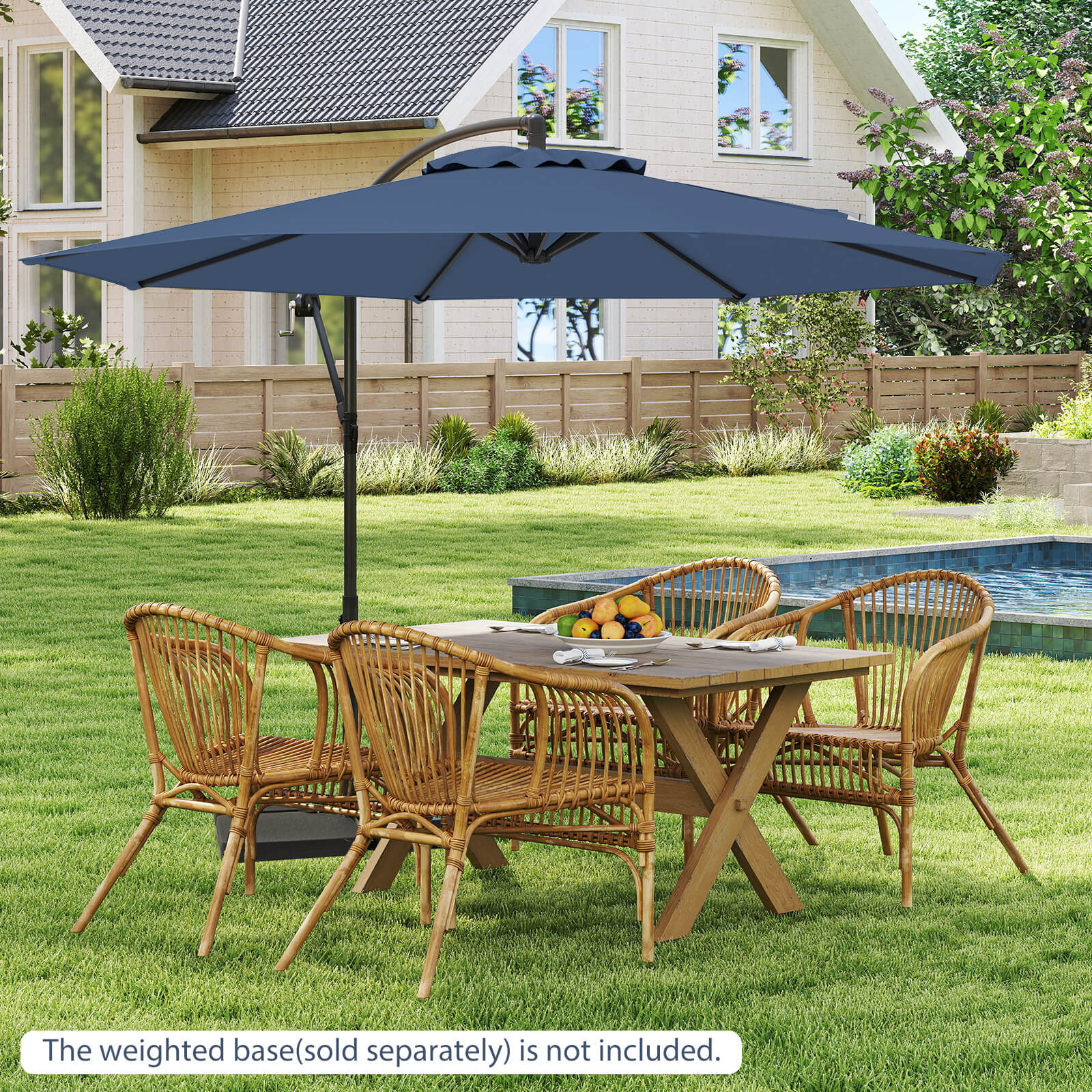 10 FT Patio Offset Umbrella w/8 Ribs Cross Base Tilt - Picture 44 of 60