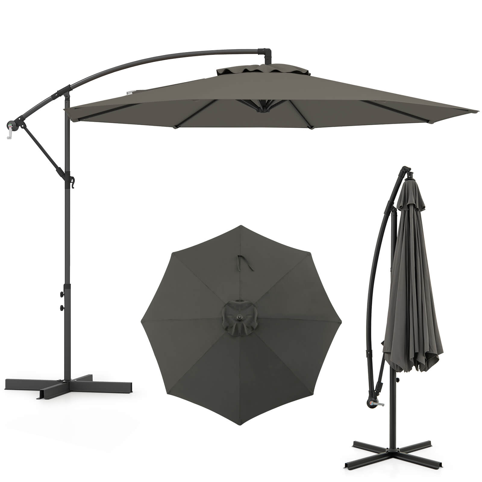 10 FT Patio Offset Umbrella w/8 Ribs Cross Base Tilt - Picture 40 of 60