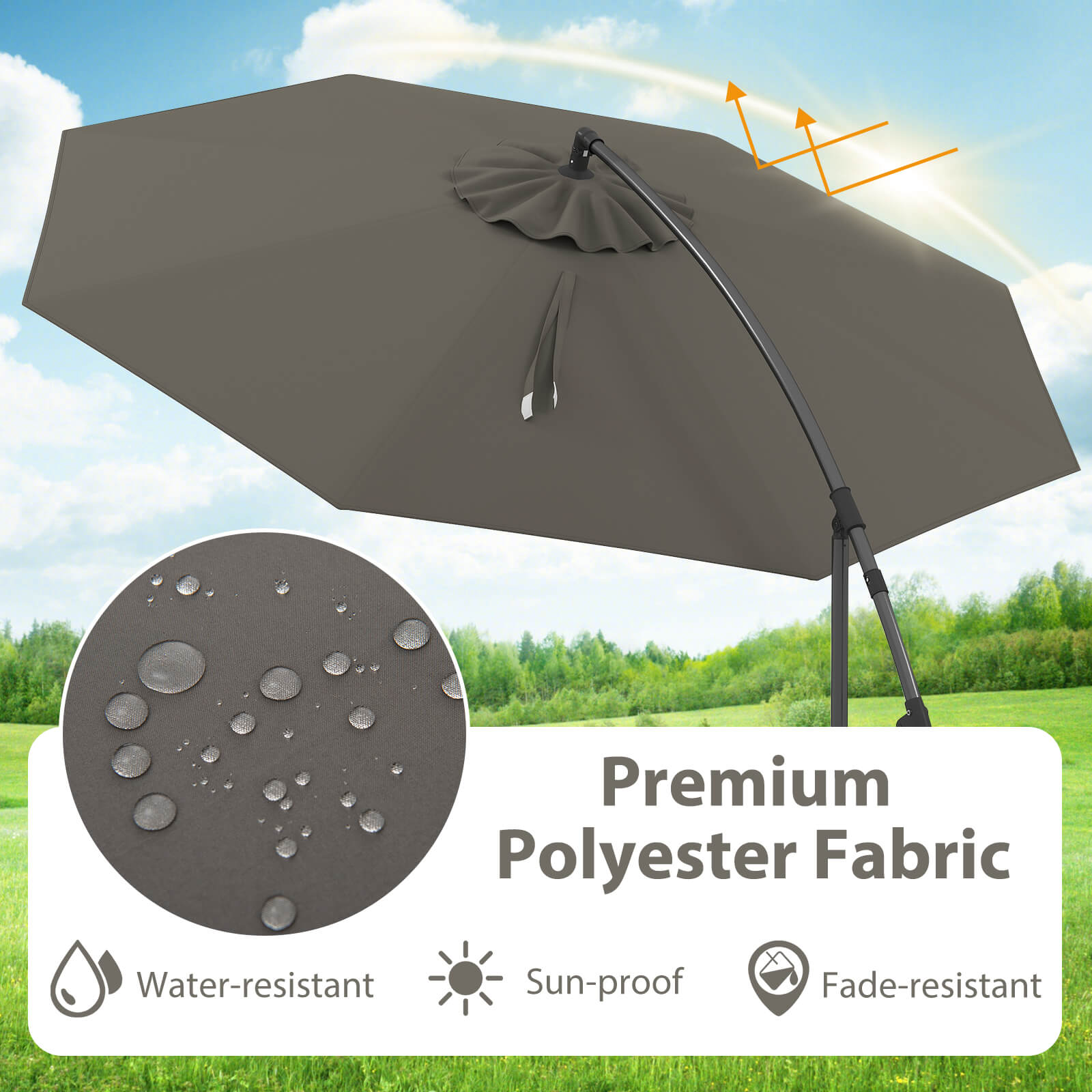 10 FT Patio Offset Umbrella w/8 Ribs Cross Base Tilt - Picture 37 of 60