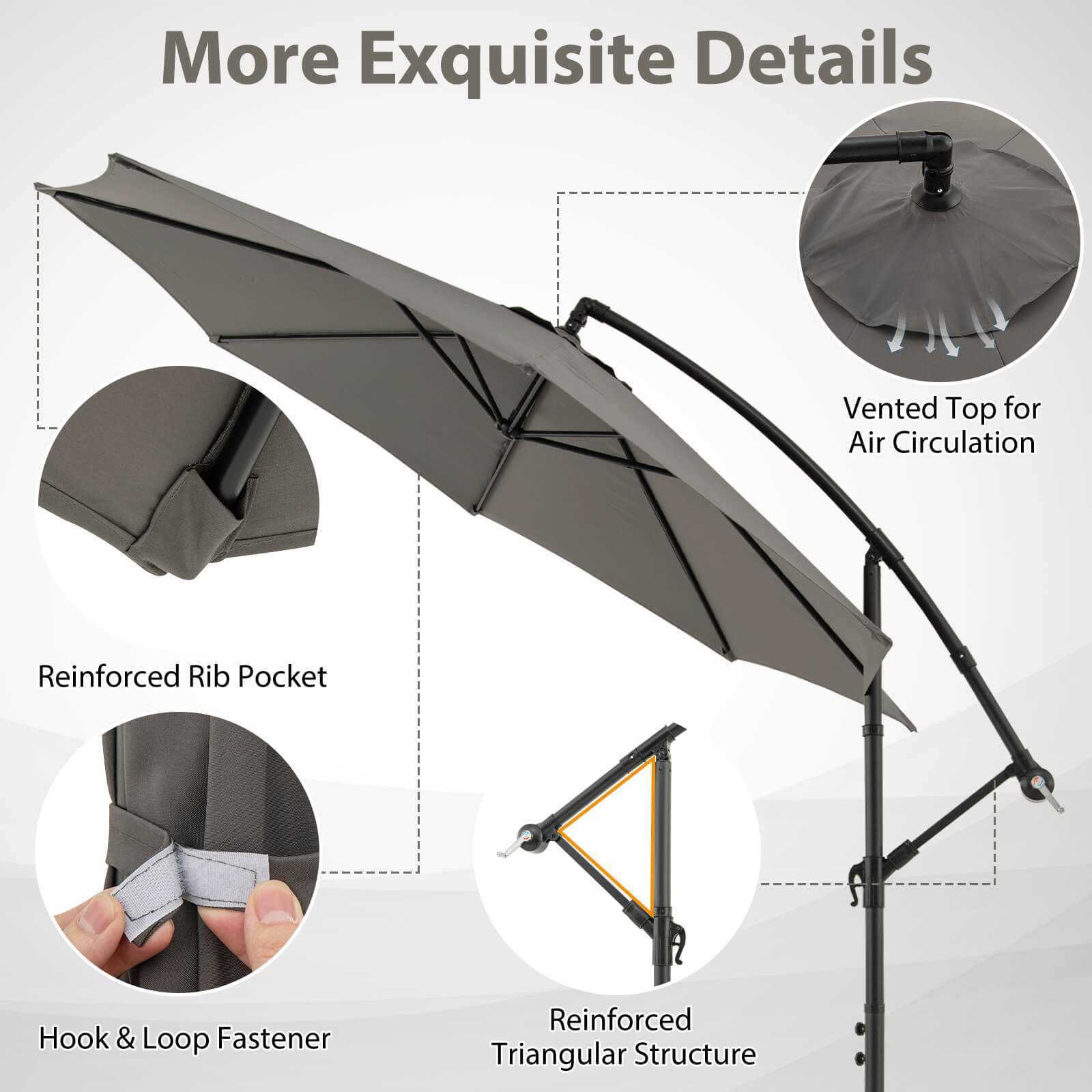 10 FT Patio Offset Umbrella w/8 Ribs Cross Base Tilt - Picture 39 of 60