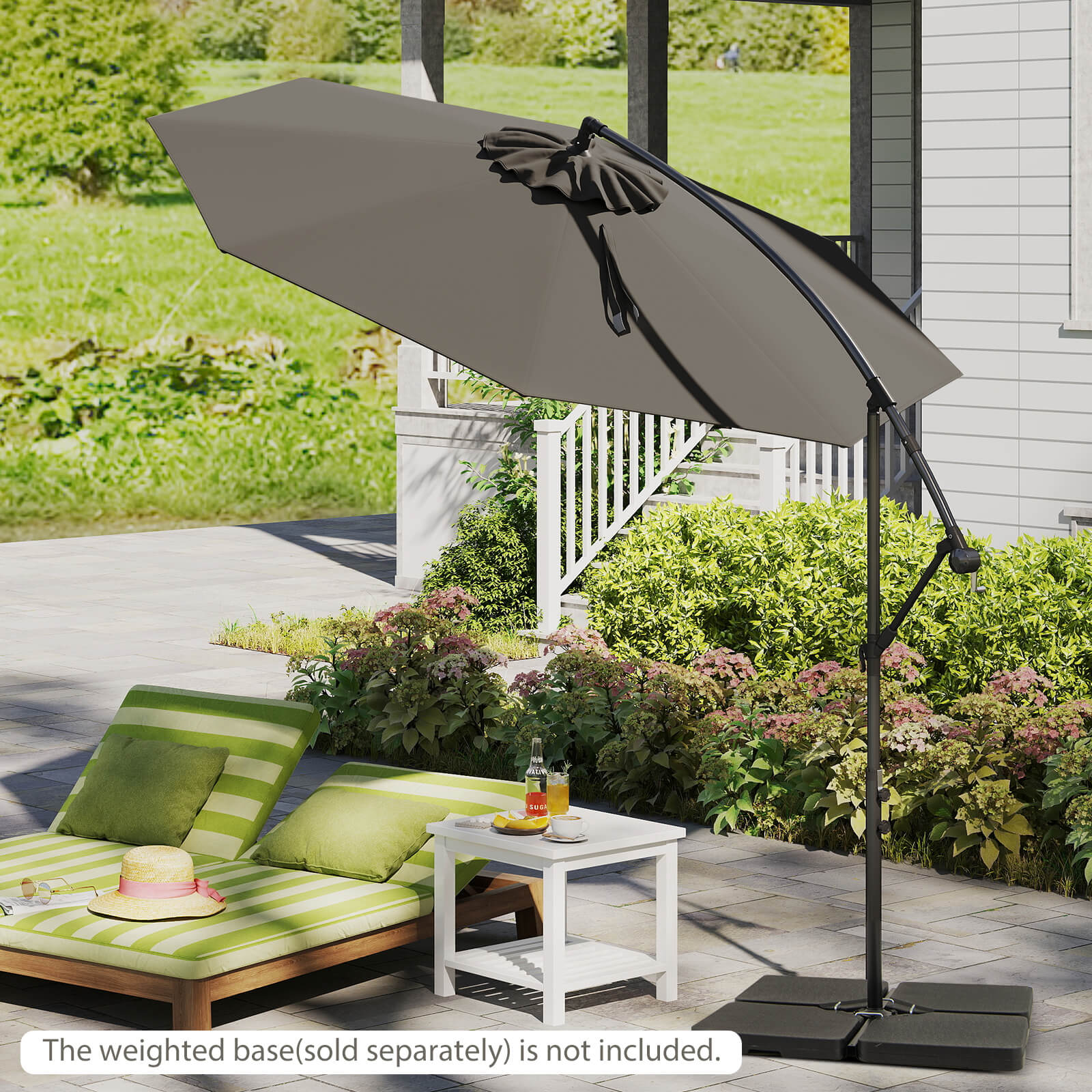 10 FT Patio Offset Umbrella w/8 Ribs Cross Base Tilt - Picture 34 of 60