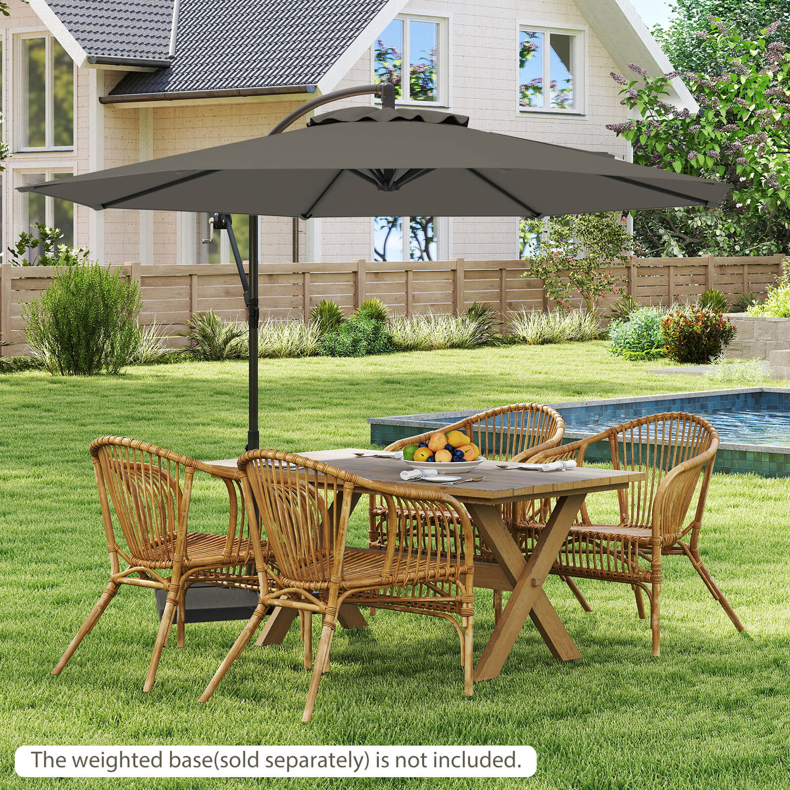 10 FT Patio Offset Umbrella w/8 Ribs Cross Base Tilt - Picture 33 of 60
