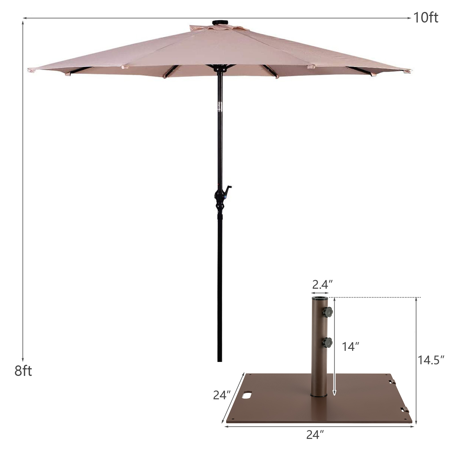 10ft Solar Lights Patio Umbrella Outdoor W/ 50 LBS Movable Umbrella Stand - Picture 9 of 18