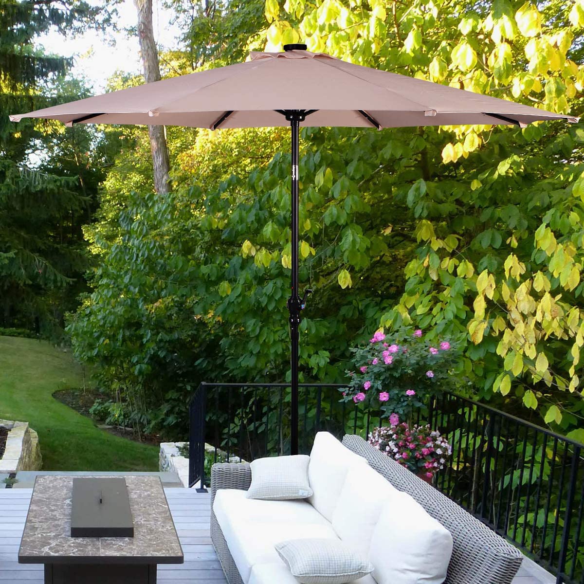 10ft Solar Lights Patio Umbrella Outdoor W/ 50 LBS Movable Umbrella Stand - Picture 10 of 18