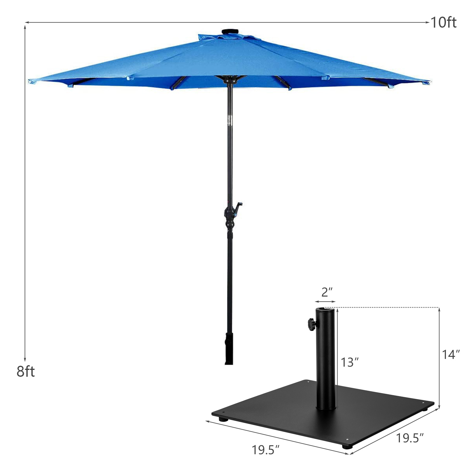 Costway 10ft Solar Lights Patio Umbrella Outdoor W/ 36 LBS Steel Umbrella Stand - Picture 12 of 49
