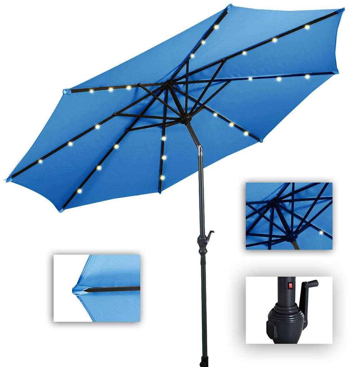 Costway 10ft Solar Lights Patio Umbrella Outdoor W/ 36 LBS Steel Umbrella Stand - Picture 17 of 49