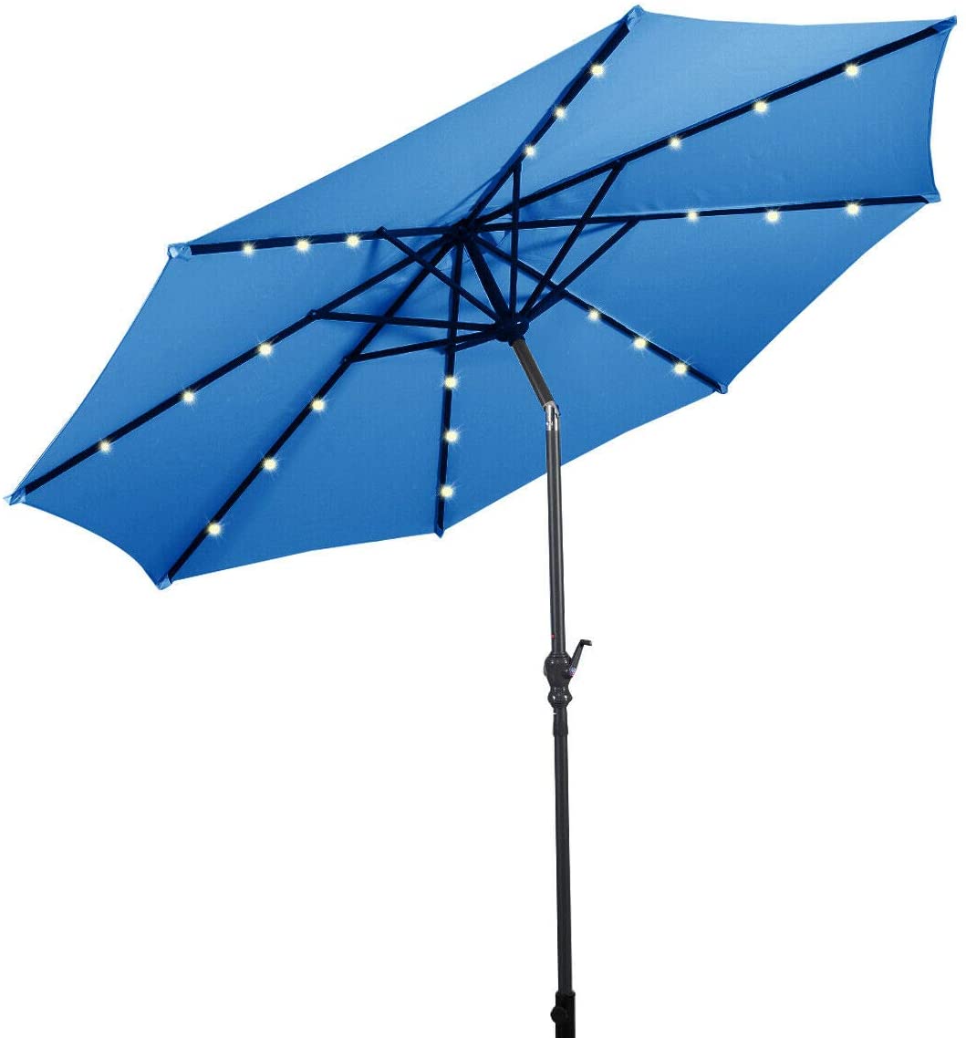 Costway 10ft Solar Lights Patio Umbrella Outdoor W/ 36 LBS Steel Umbrella Stand - Picture 18 of 49