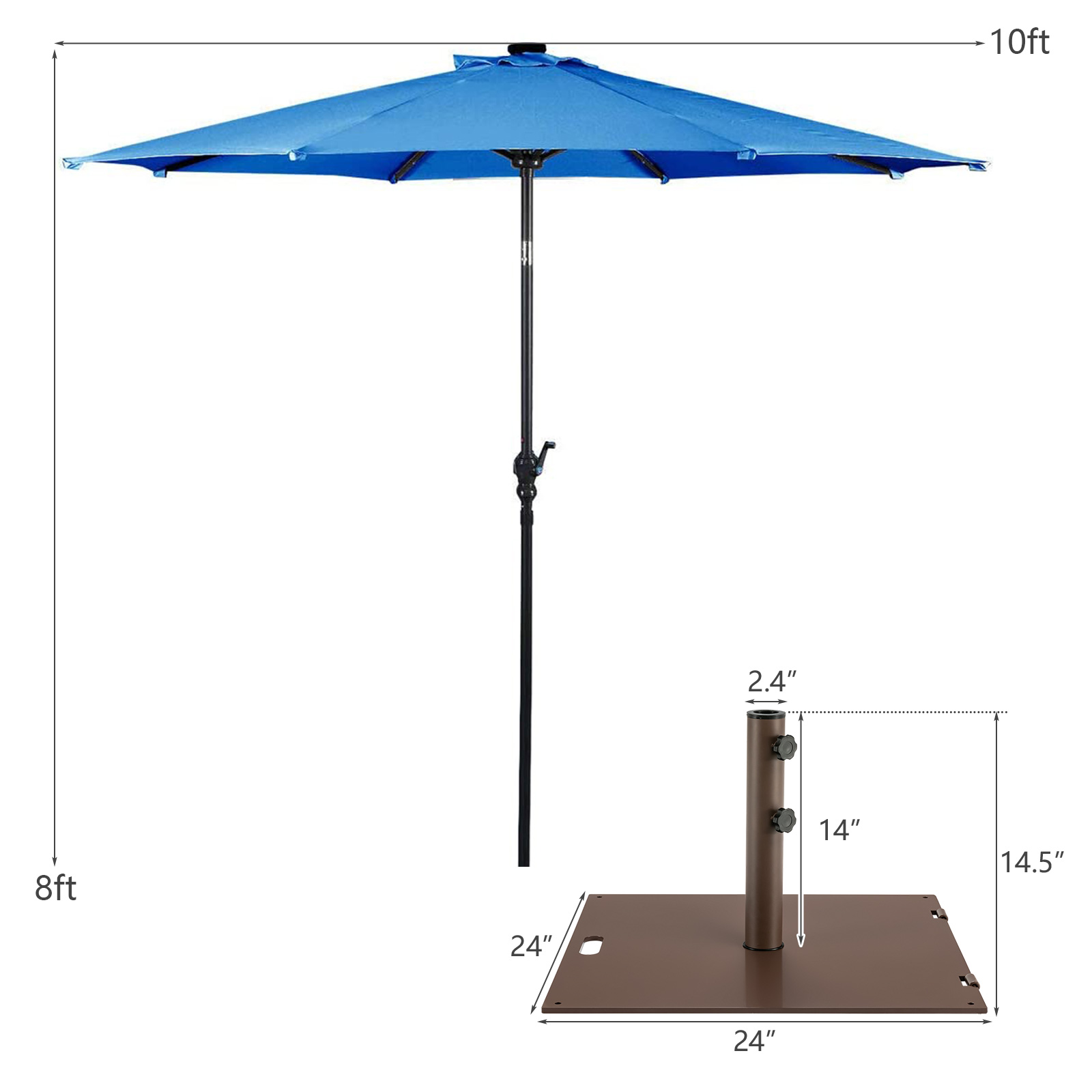 10ft Solar Lights Patio Umbrella Outdoor W/ 50 LBS Movable Umbrella Stand - Picture 12 of 18