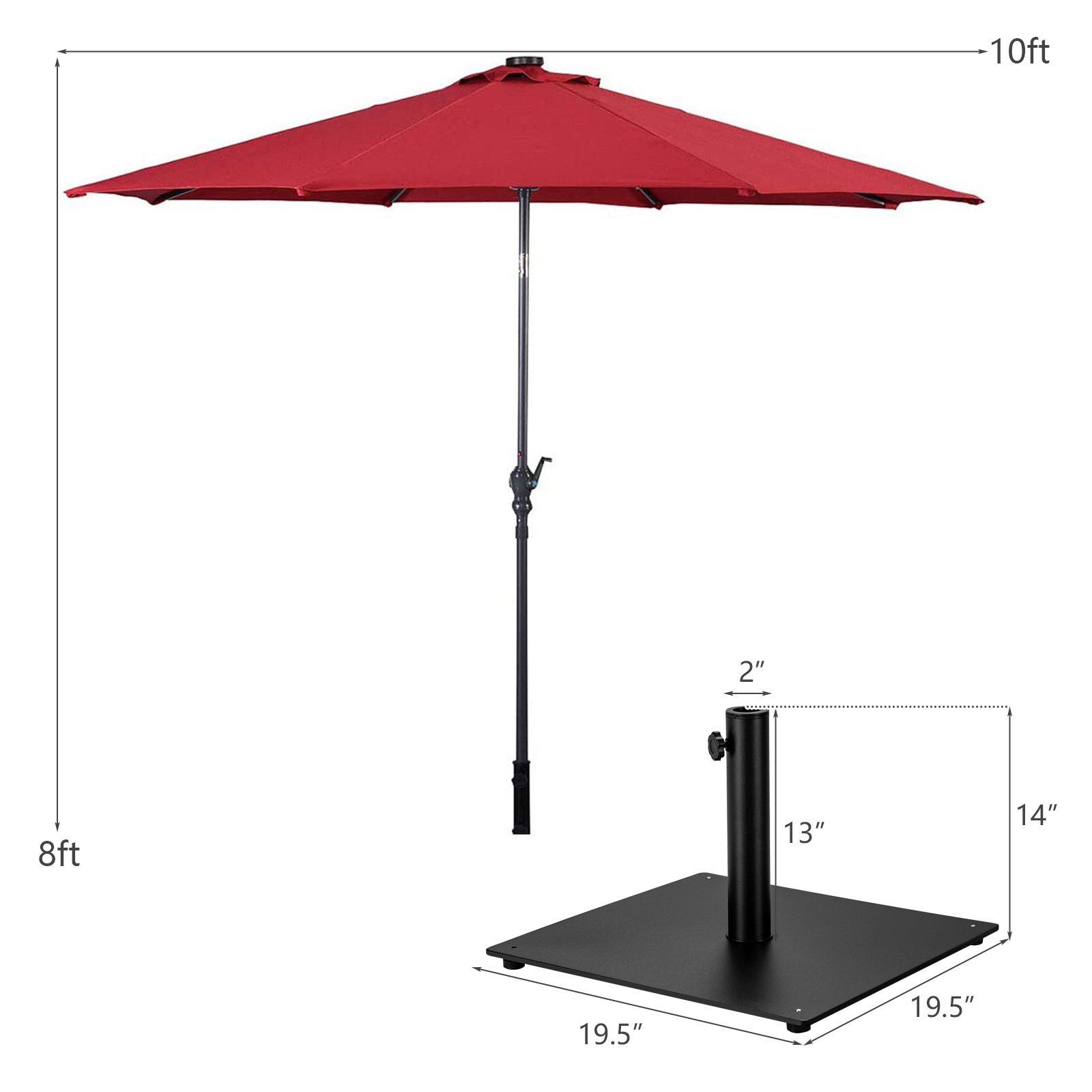 Costway 10ft Solar Lights Patio Umbrella Outdoor W/ 36 LBS Steel Umbrella Stand - Picture 40 of 49