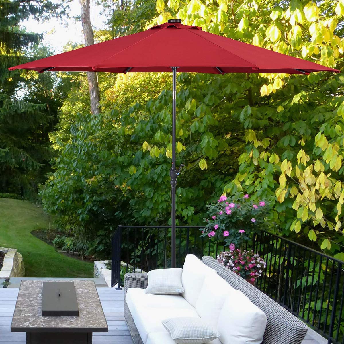 Costway 10ft Solar Lights Patio Umbrella Outdoor W/ 36 LBS Steel Umbrella Stand - Picture 41 of 49